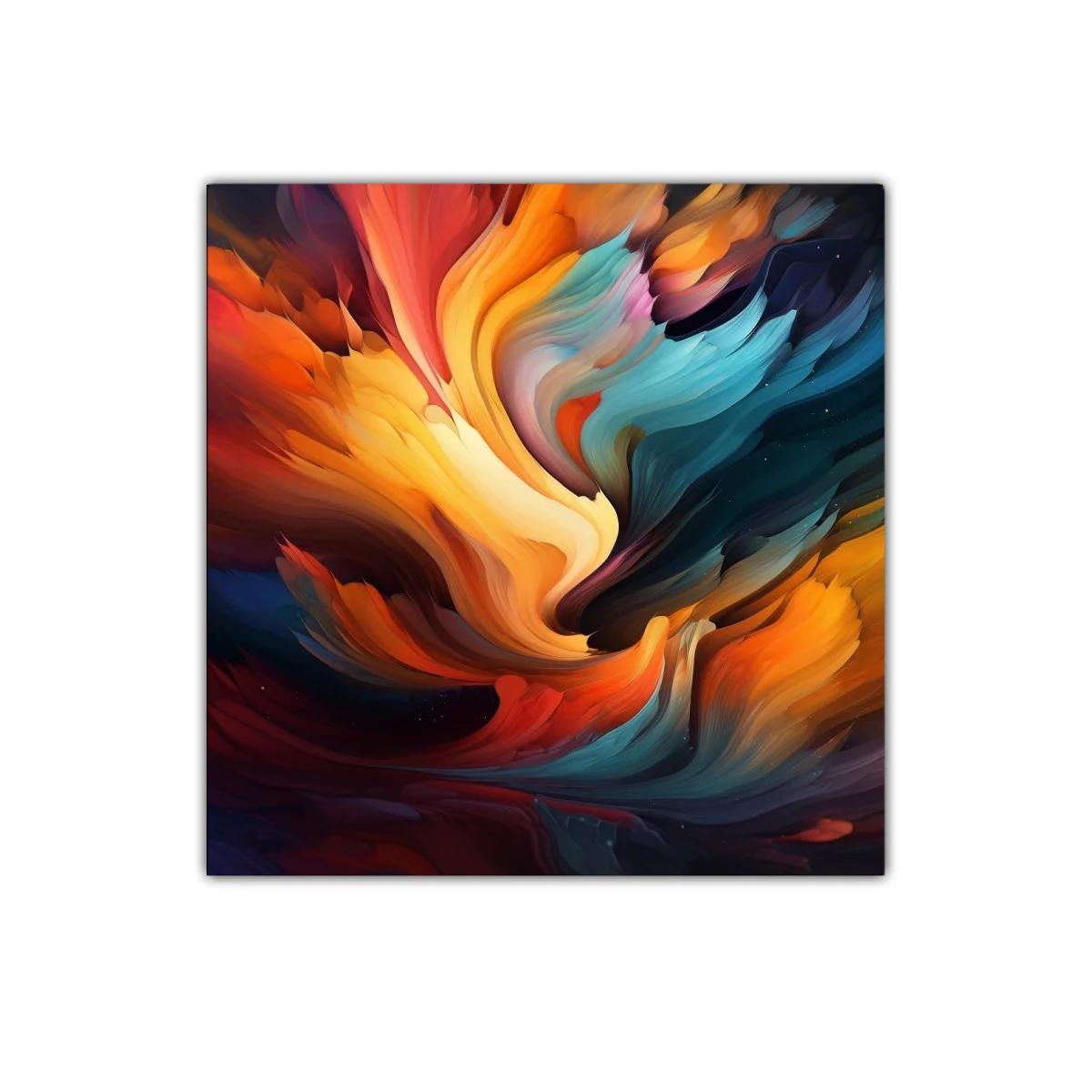 Cuadro abstracto con vibrantes ondas de colores cálidos y fríos — miniatura 1