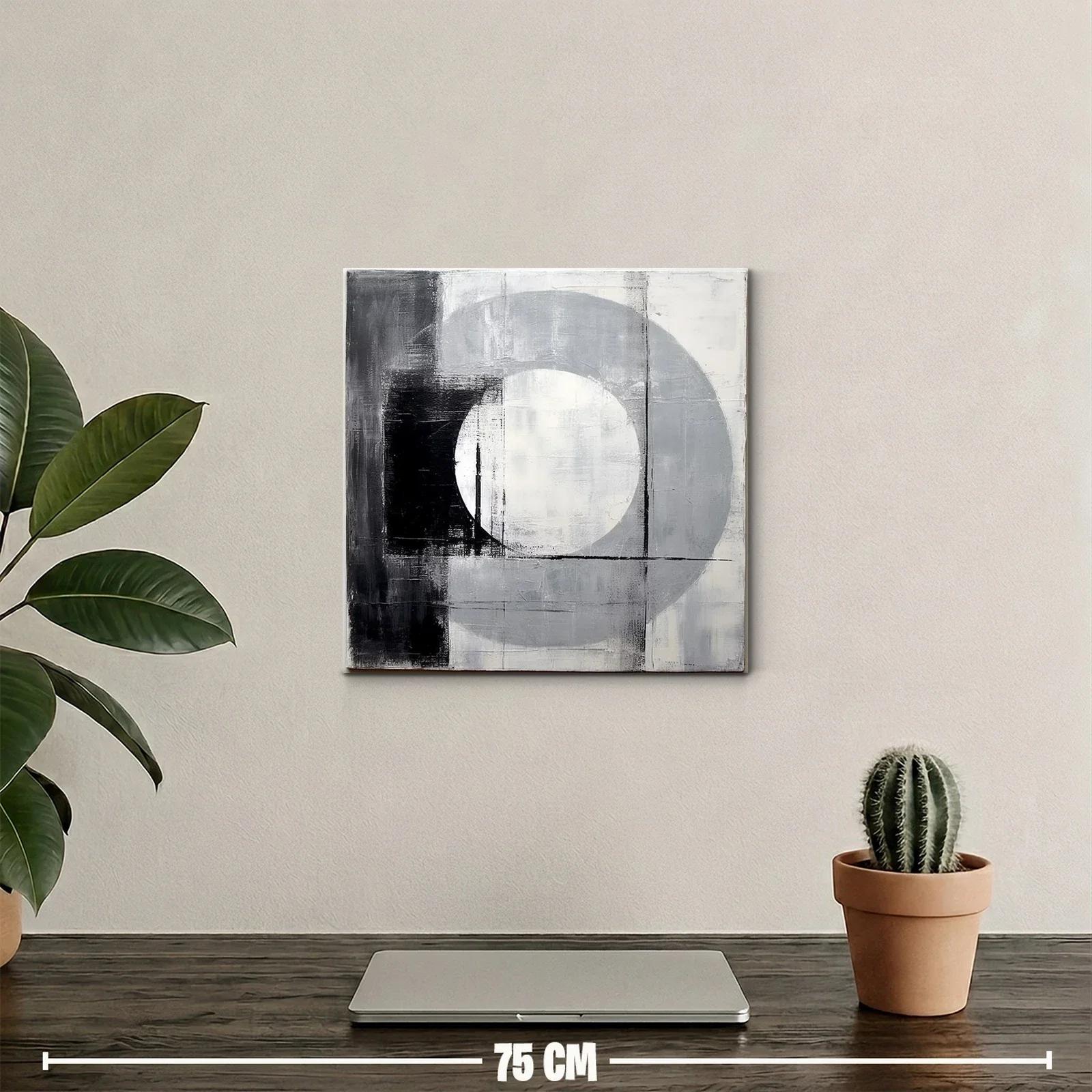 Cuadro abstracto en tonos gris y negro con formas geométricas — miniatura 2