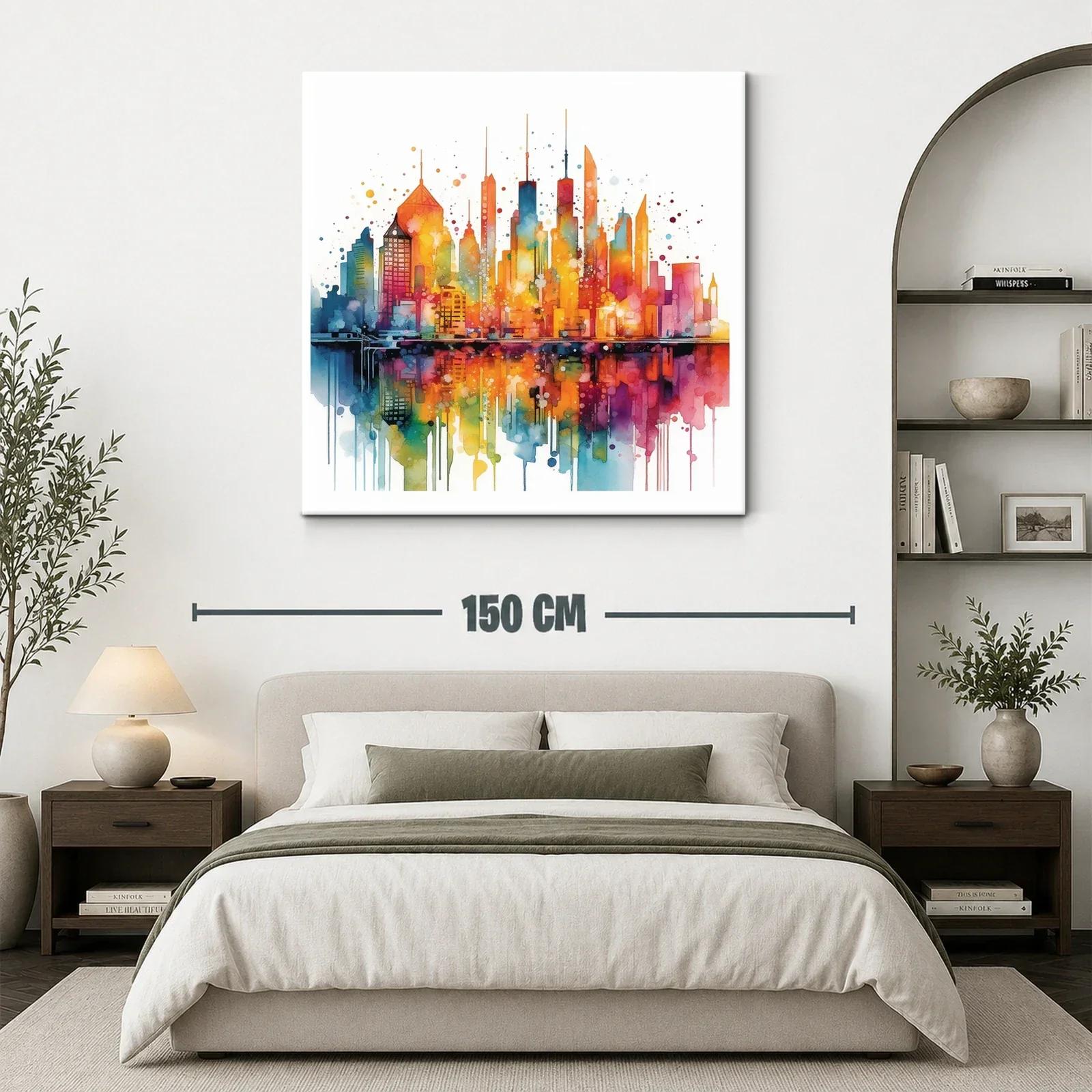 Cityscape vibrante en tonos cálidos y fríos reflejados — miniatura 3