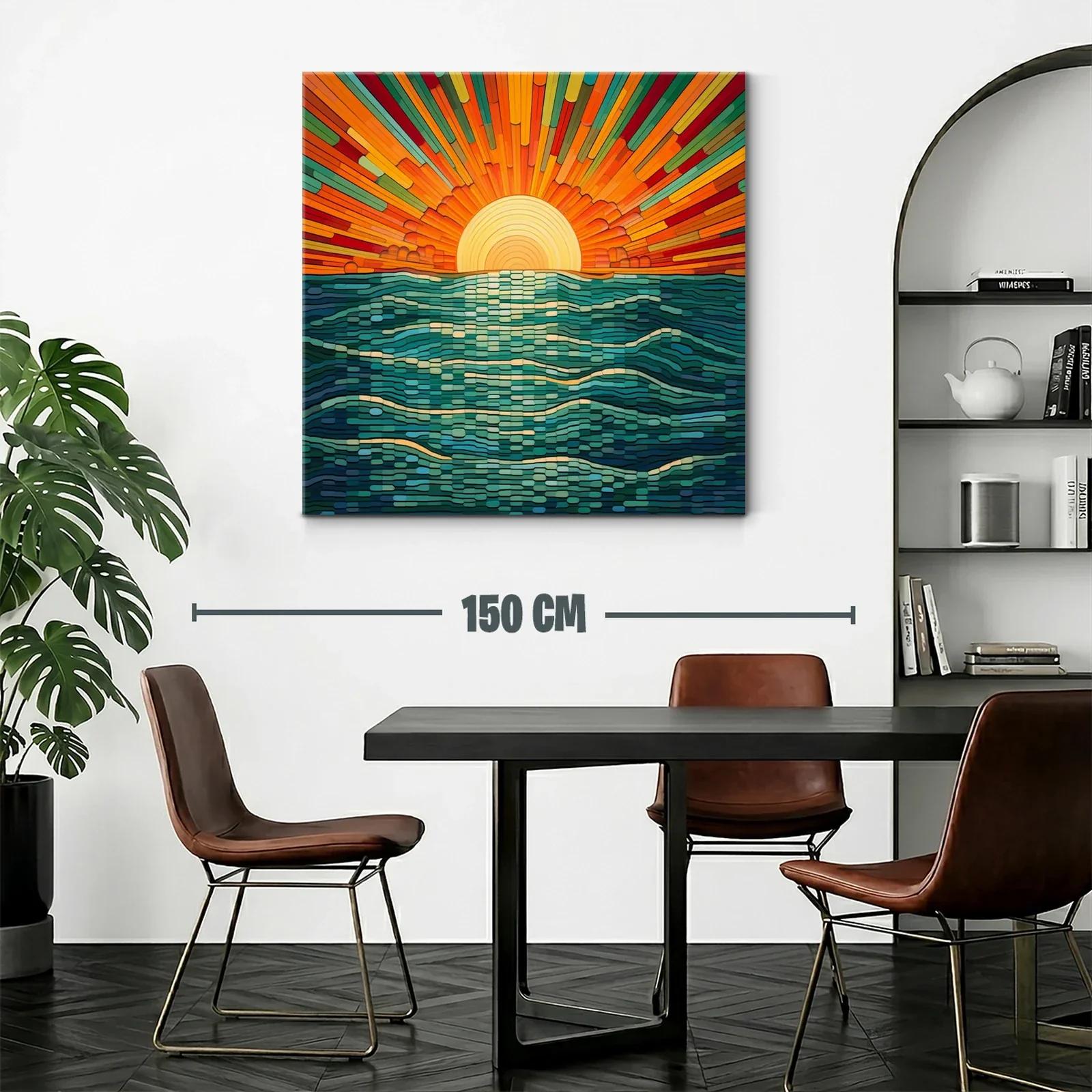 Atardecer vibrante con olas estilizadas en tonos cálidos — miniatura 2