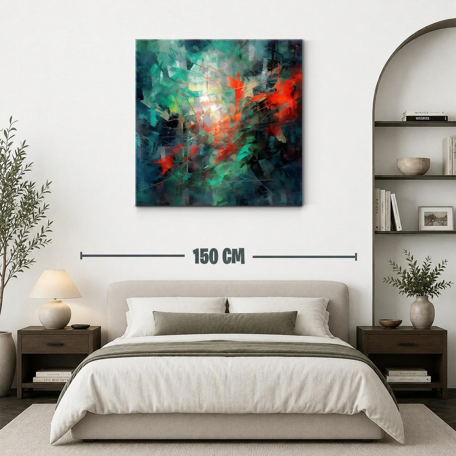 Cuadro abstracto con vibrantes toques en tonos verdes y rojos — miniatura 3