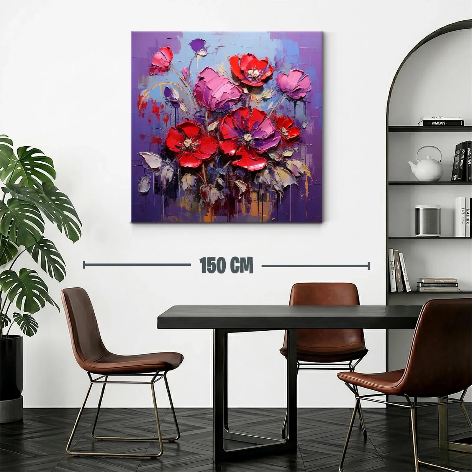 Cuadro moderno con vibrantes flores rojas y lilas — miniatura 2
