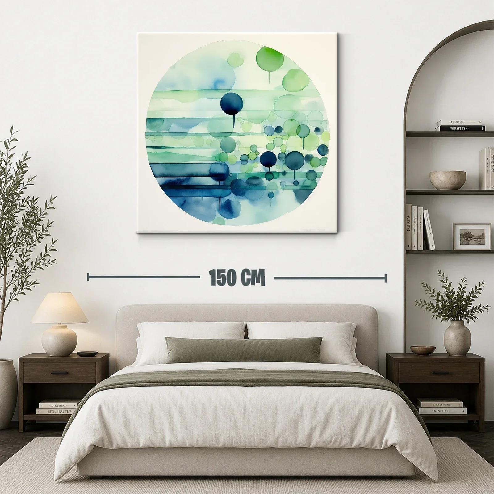 Cuadro abstracto con círculos en tonos azules y verdes — miniatura 3