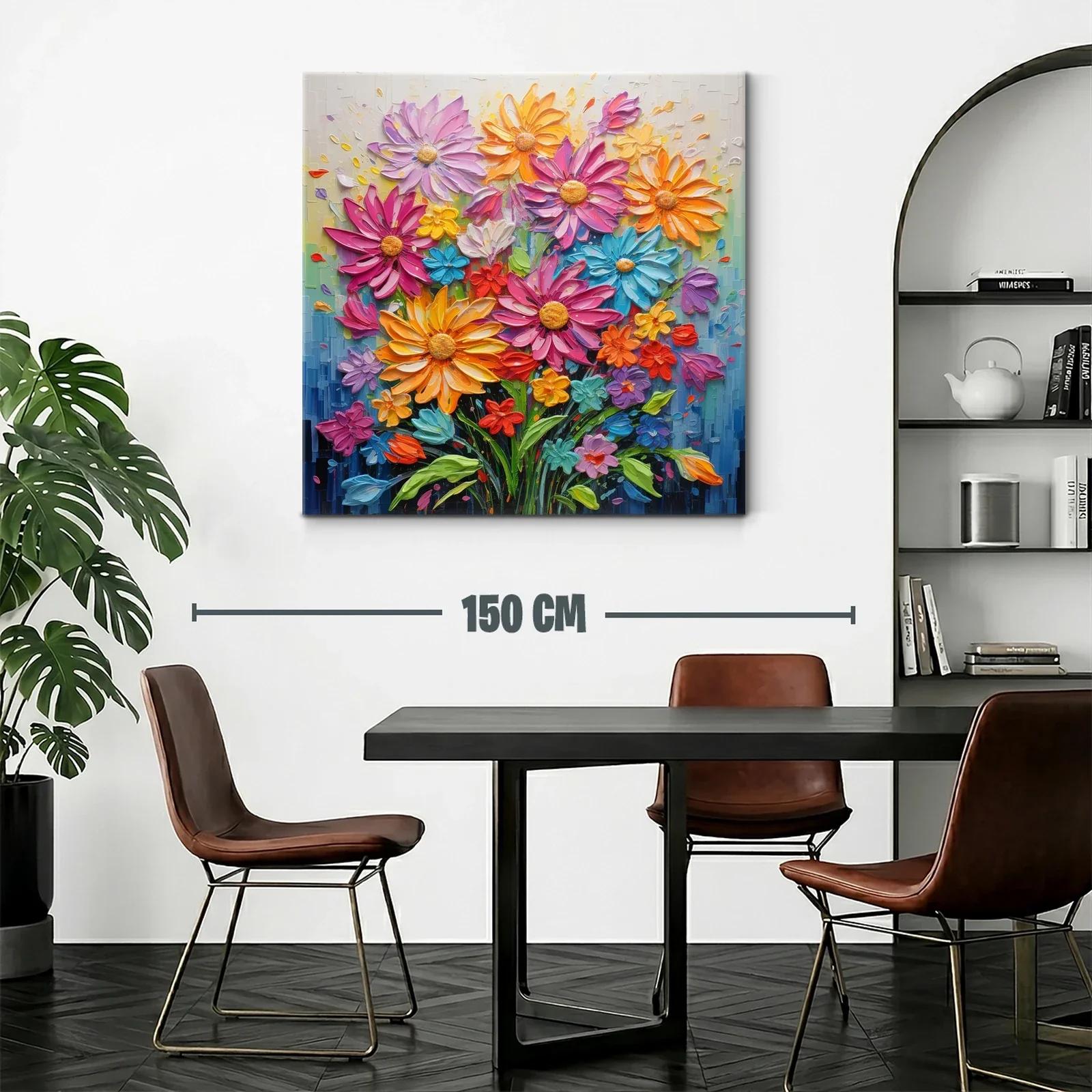 Cuadro flores vibrantes con tonos cálidos y fríos — miniatura 2