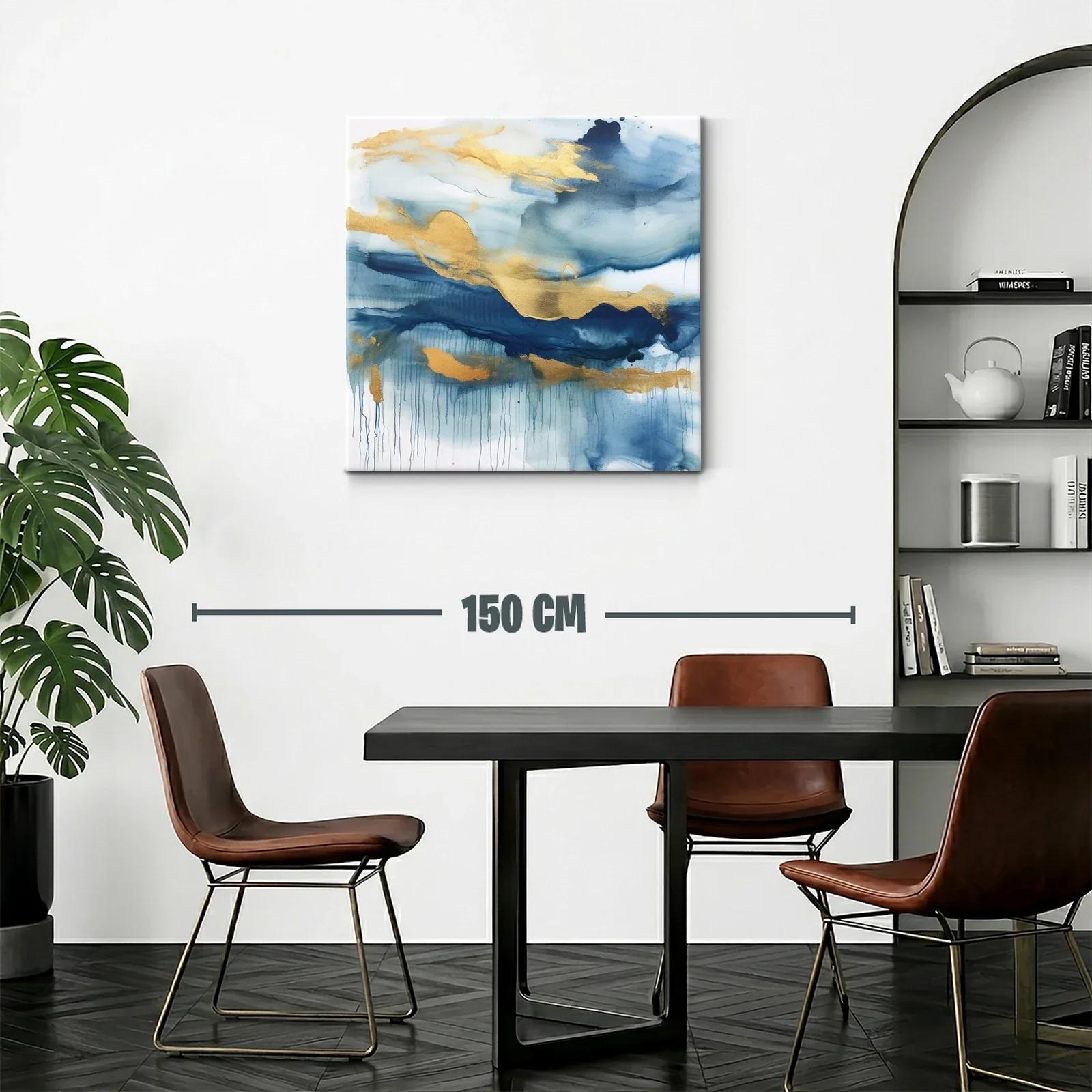 Cuadro abstracto con tonos azules y dorados elegantes — miniatura 2