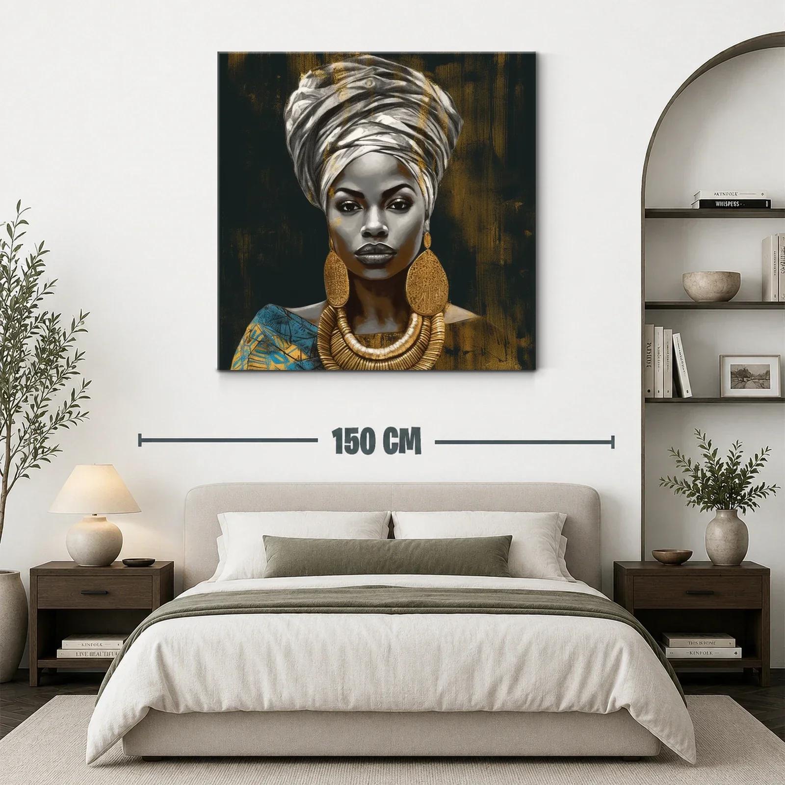 Retrato elegante de mujer con joyas doradas y turbante — miniatura 3