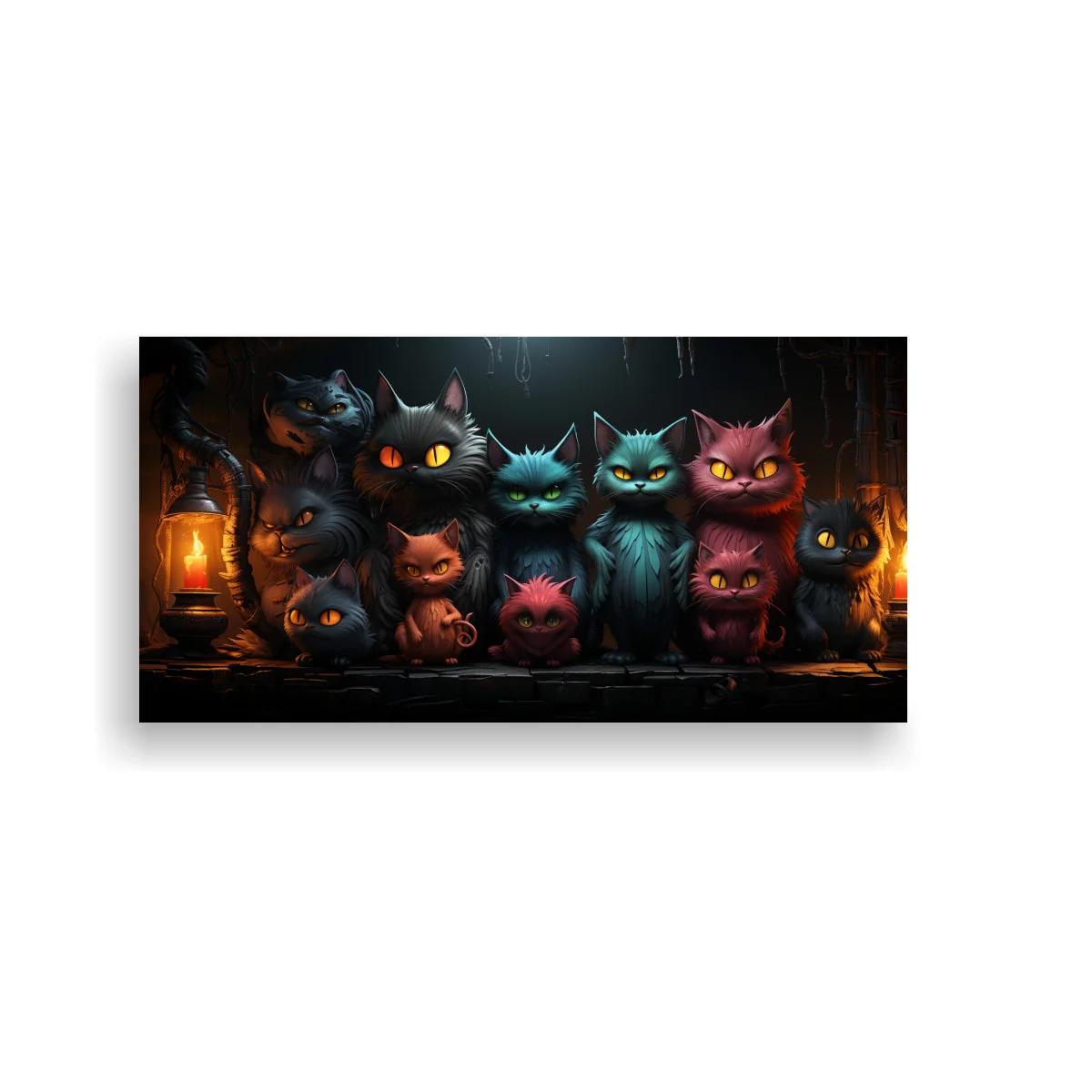 Cuadro grupo de gatos fantásticos con faroles encendidos