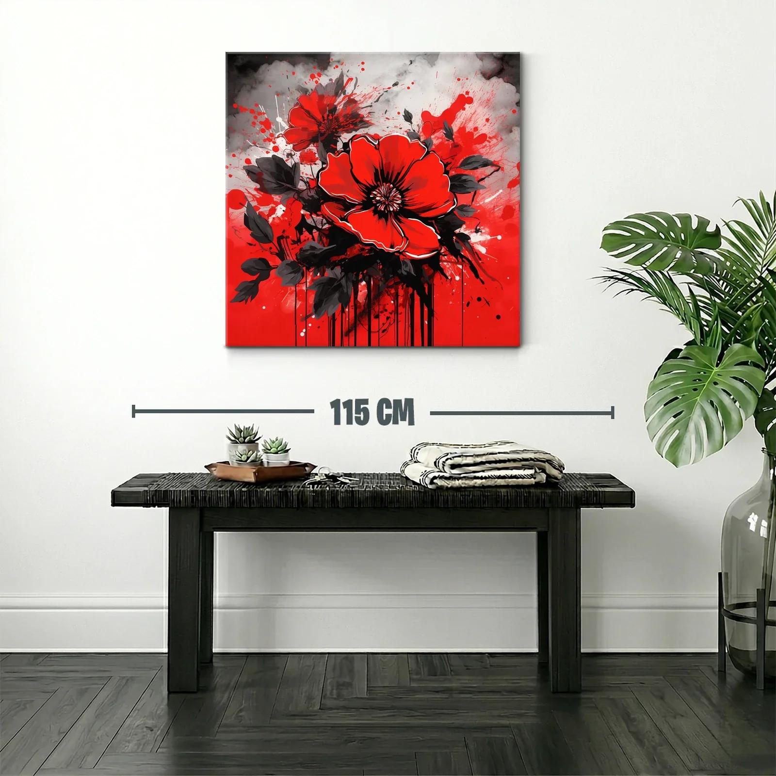 Impactante cuadro de flores rojas con fondo abstracto gris — miniatura 2