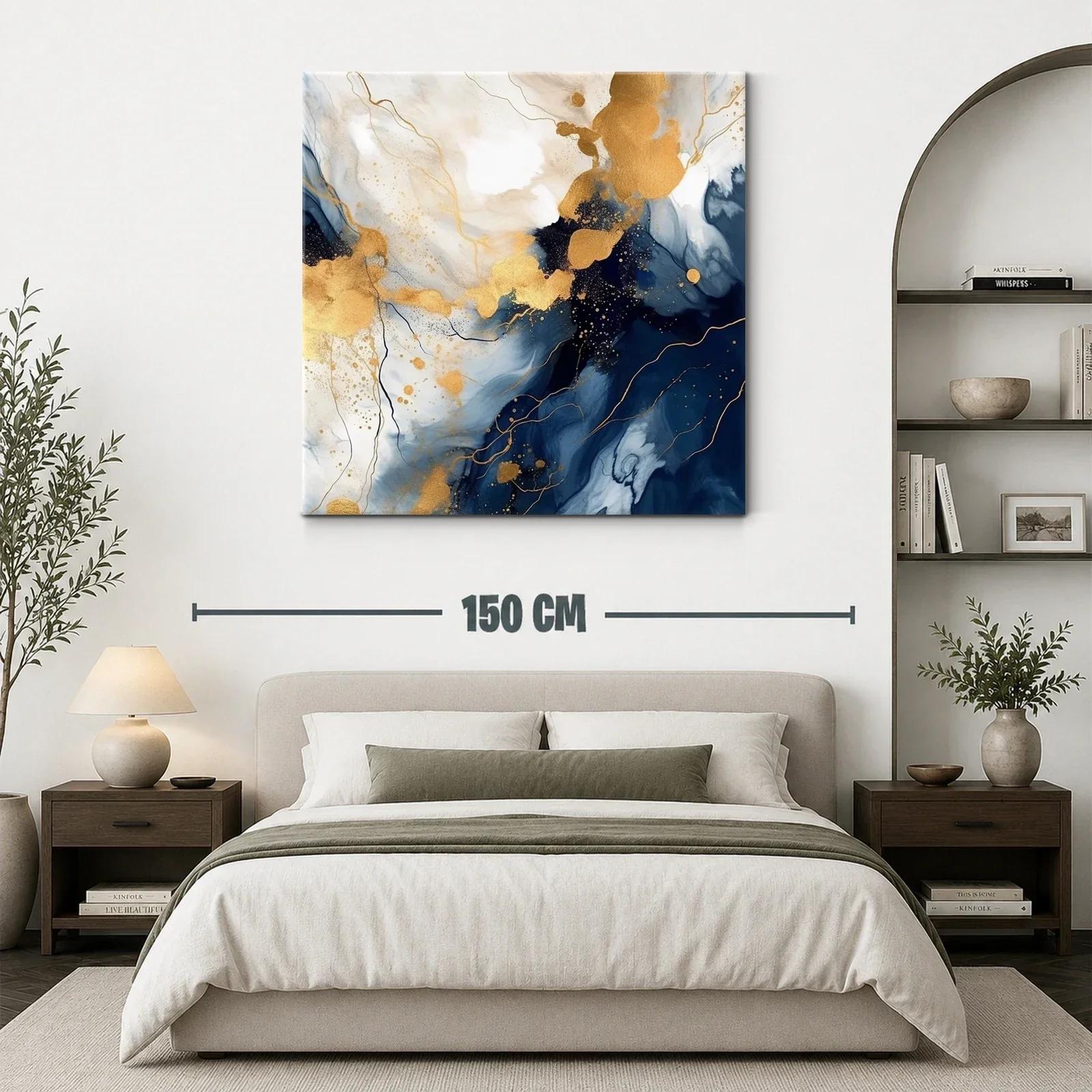 Cuadro abstracto con tonos dorados y azules profundos — miniatura 3