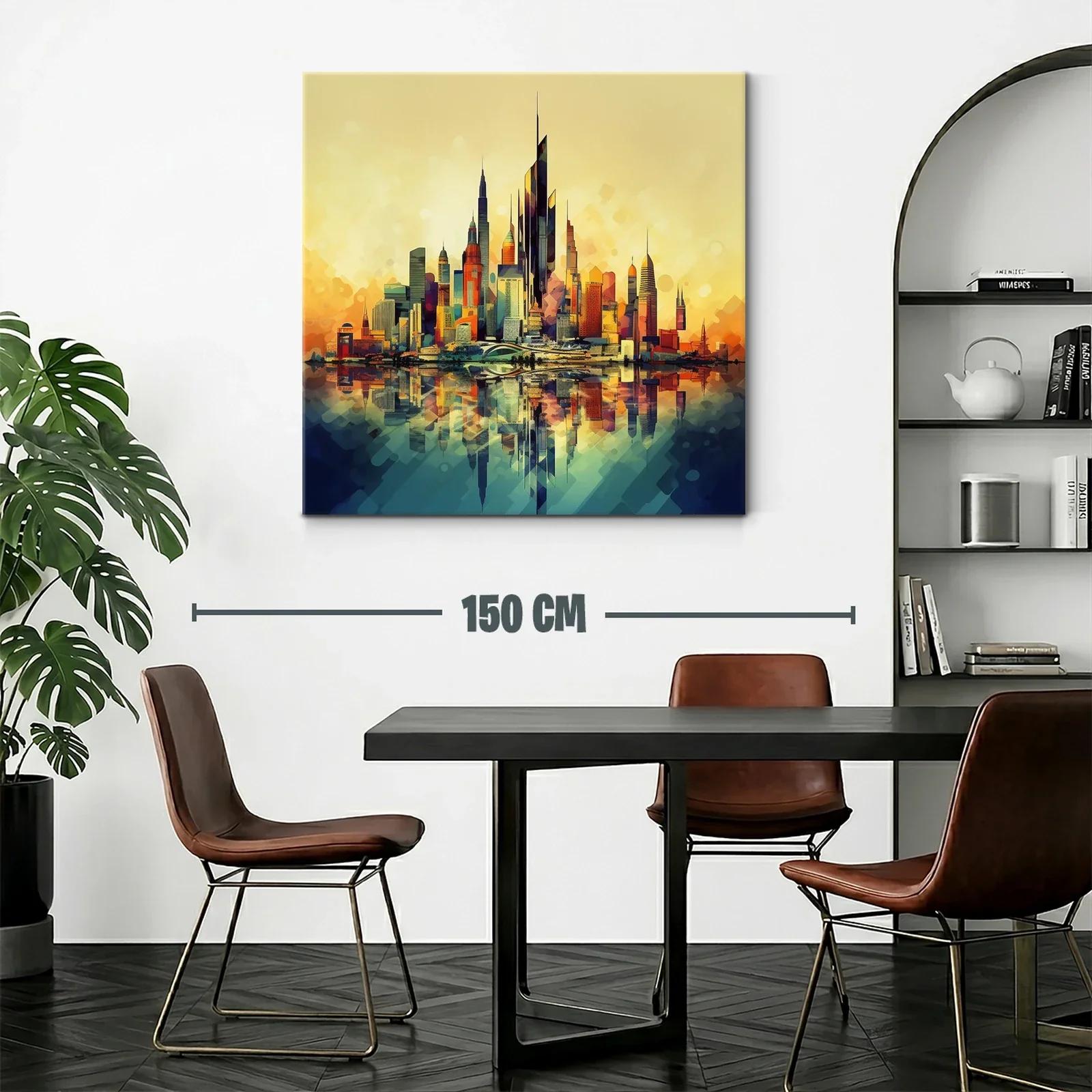 Vibrante ciudad futurista con reflejos al atardecer — miniatura 2