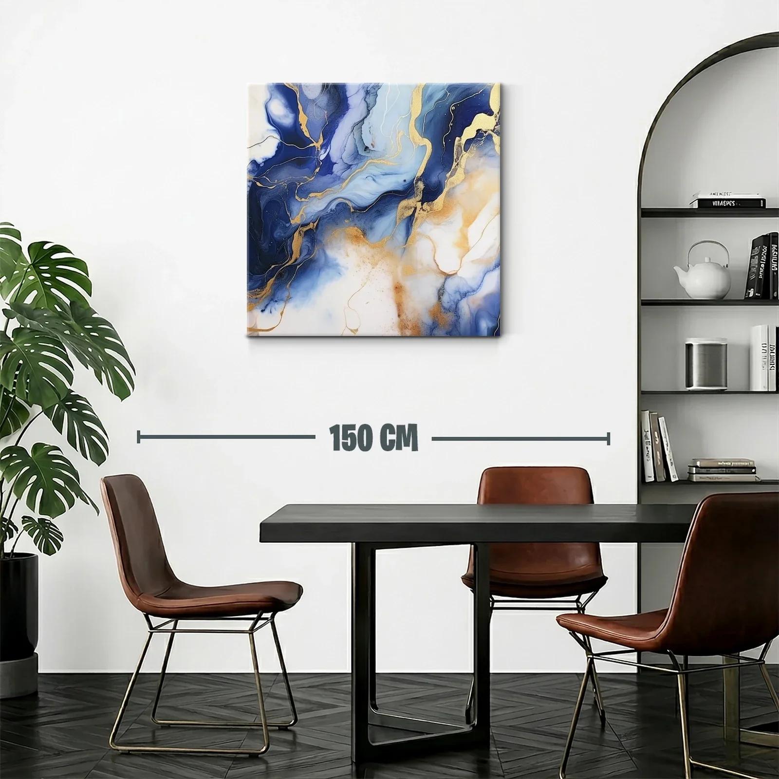 Arte abstracto en tonos azules con detalles dorados elegantes — miniatura 2