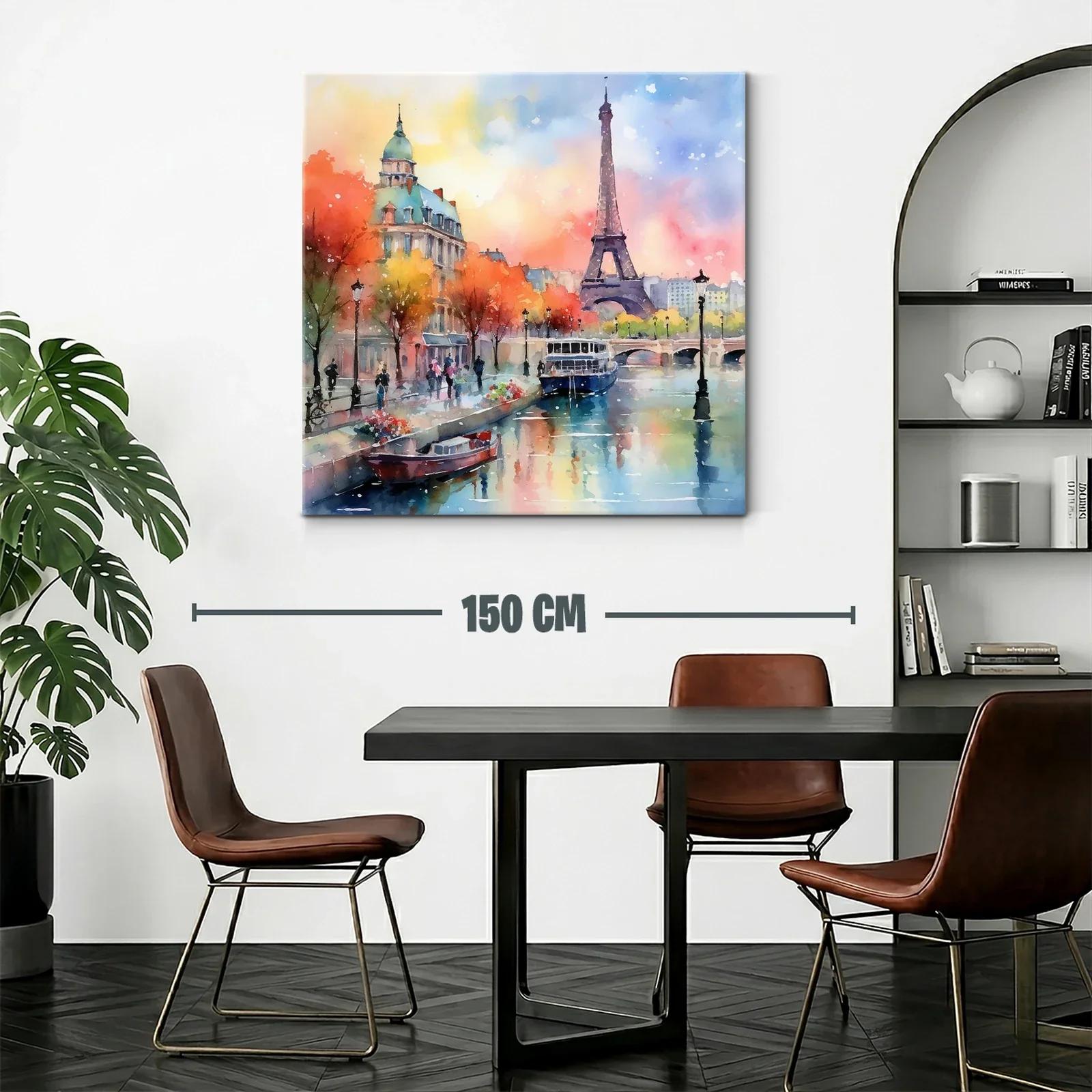 Paisaje urbano con la torre Eiffel y río al atardecer — miniatura 2