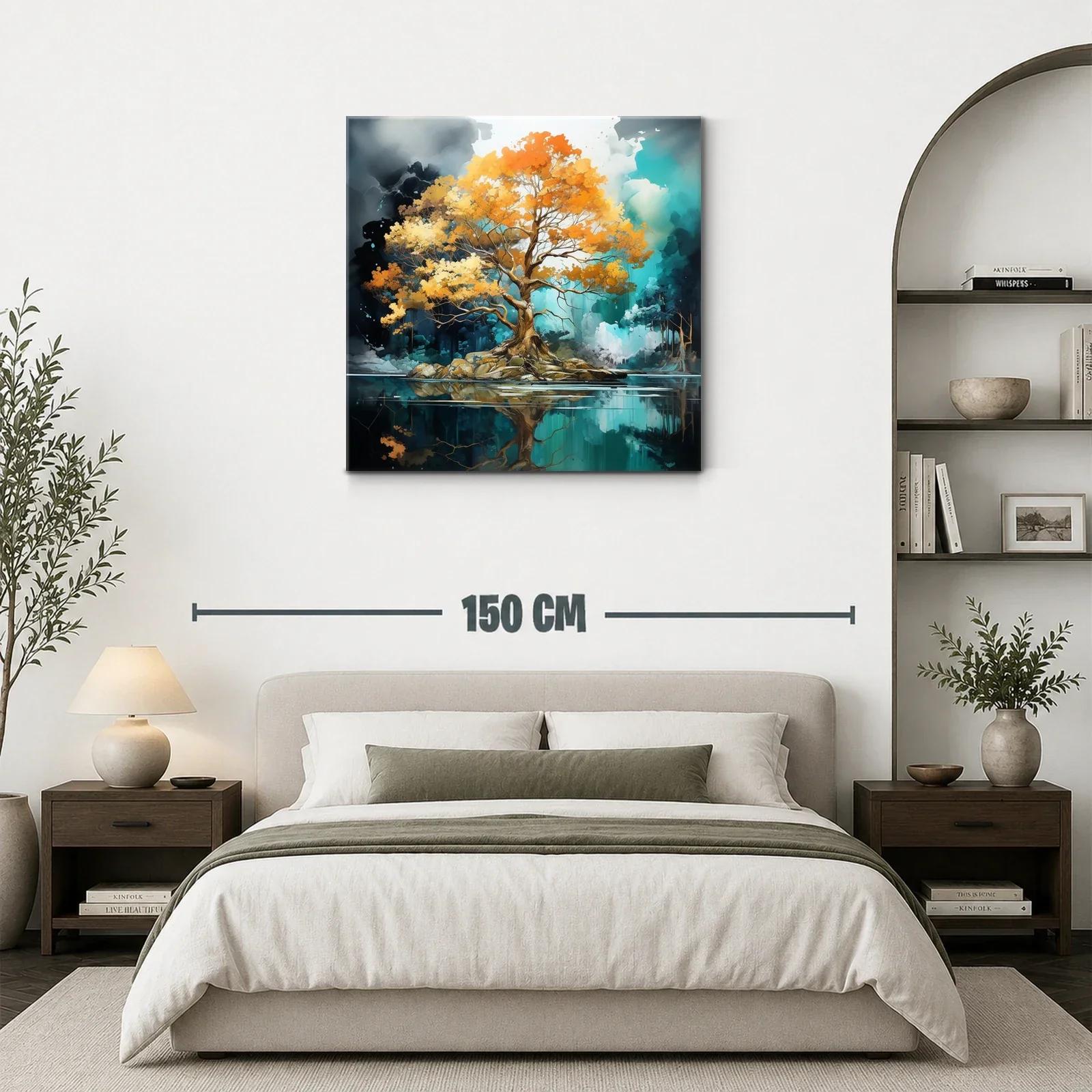 Árbol dorado reflejado en lago sereno y mágico — miniatura 3