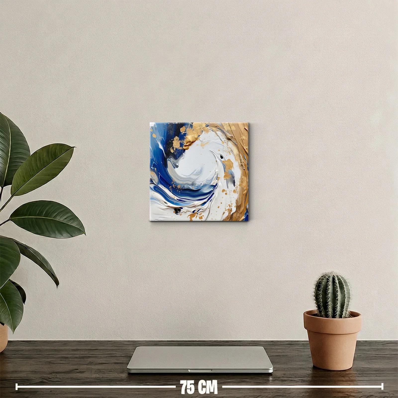 Cuadro abstracto en tonos azules y dorados con textura — miniatura 2