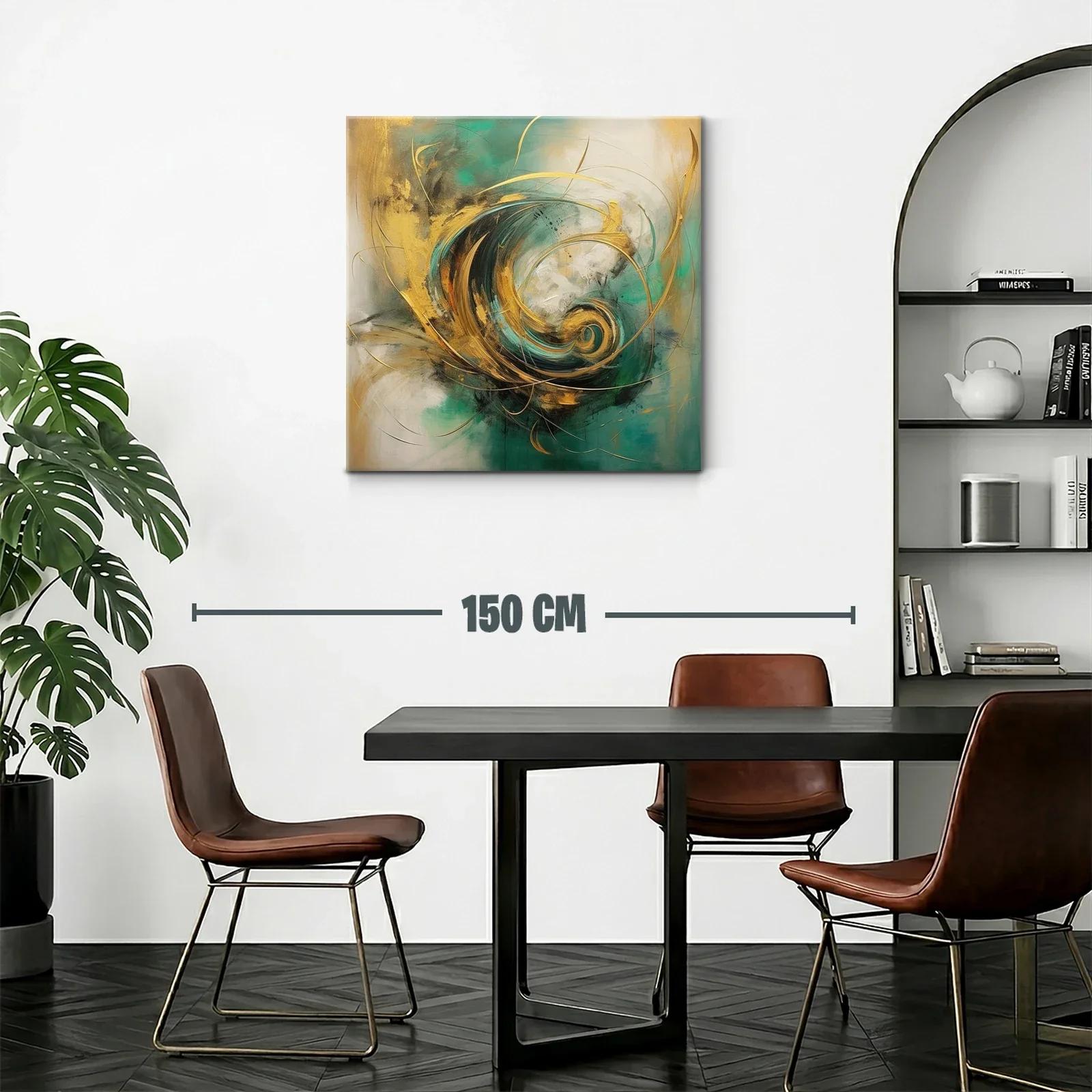 Cuadro abstracto con energía y movimiento en tonos dorados — miniatura 2