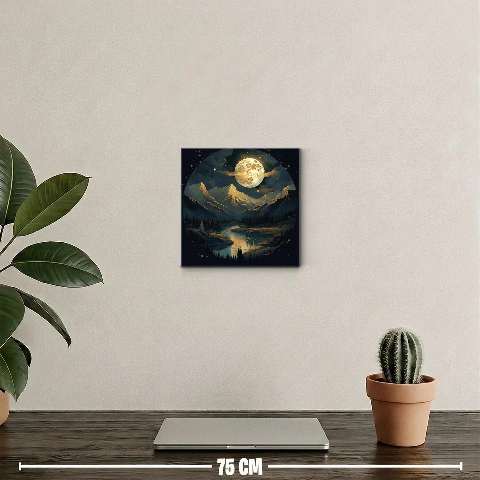 Noche mágica con luna llena sobre montañas doradas — miniatura 2