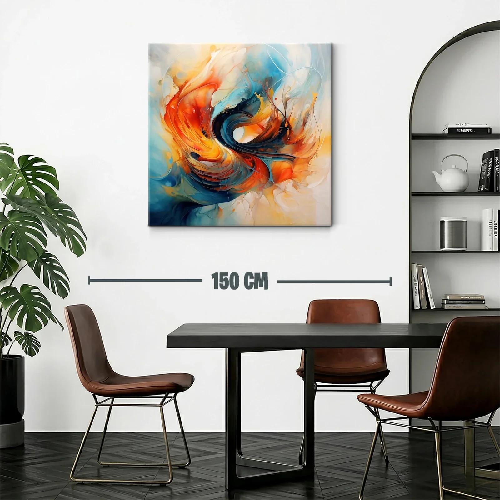 Cuadro abstracto con vibrantes tonos cálidos y fríos en movimiento — miniatura 2