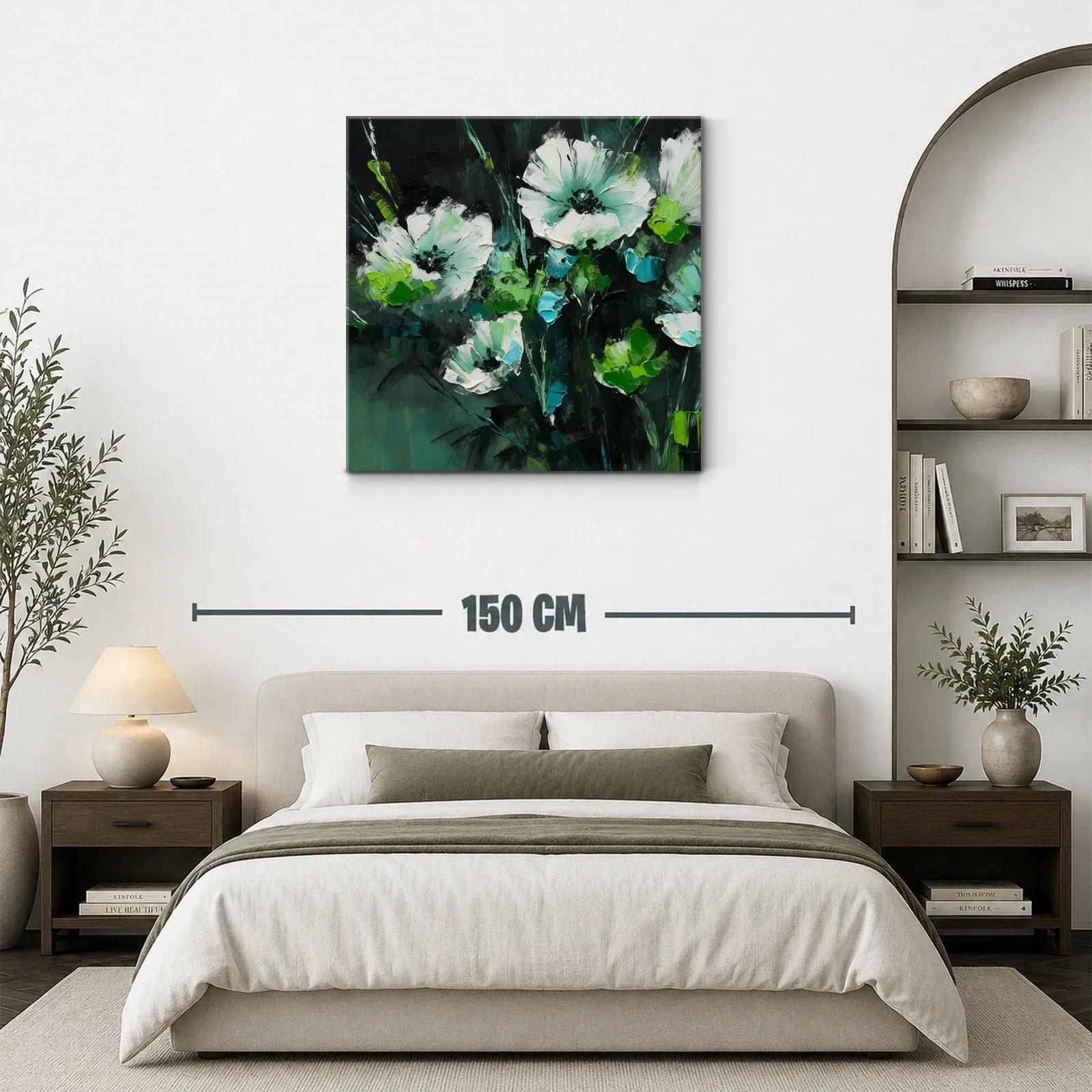 Cuadro floral con tonos verdes y blancos vibrantes — miniatura 3