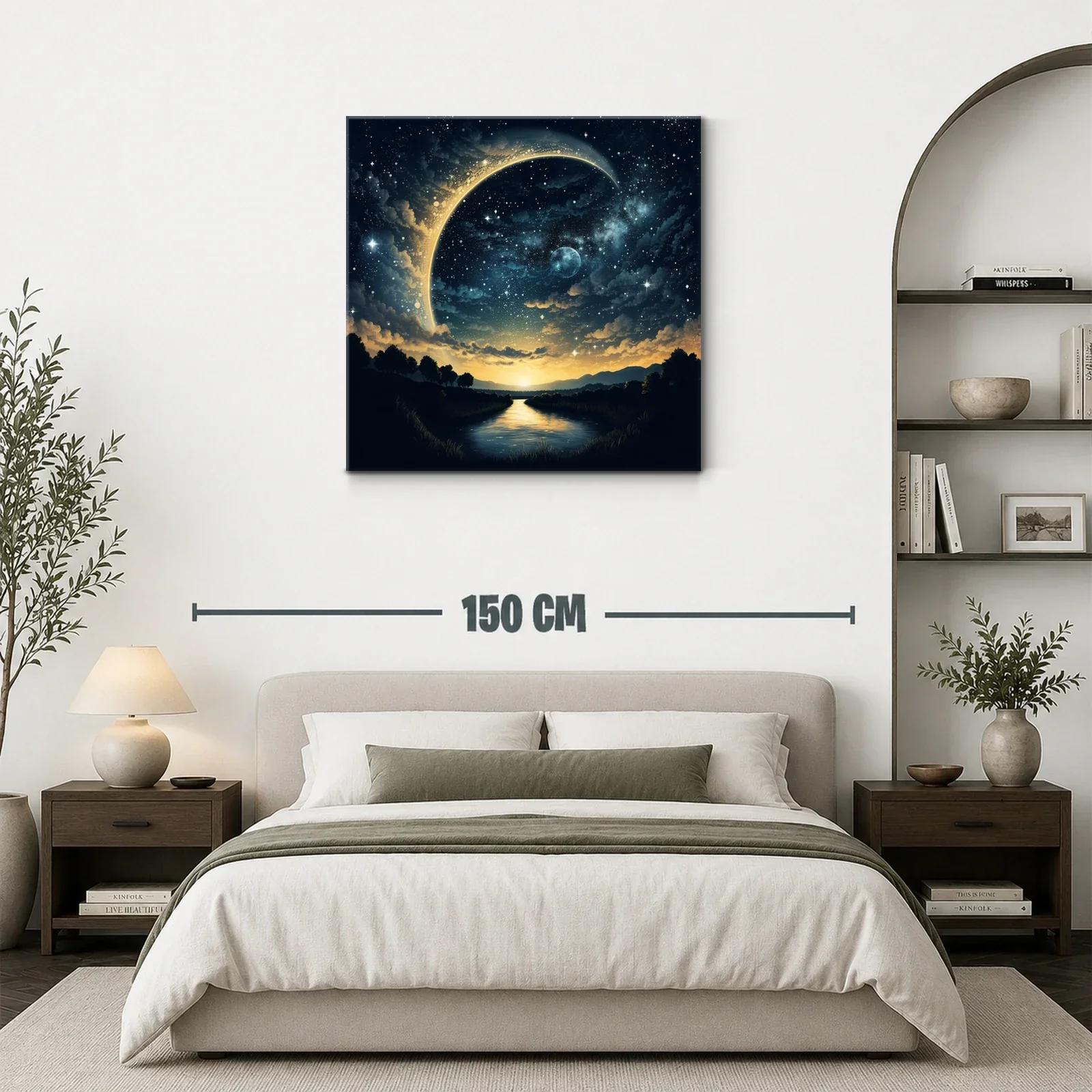 Paisaje nocturno con luna creciente y cielo estrellado — miniatura 3