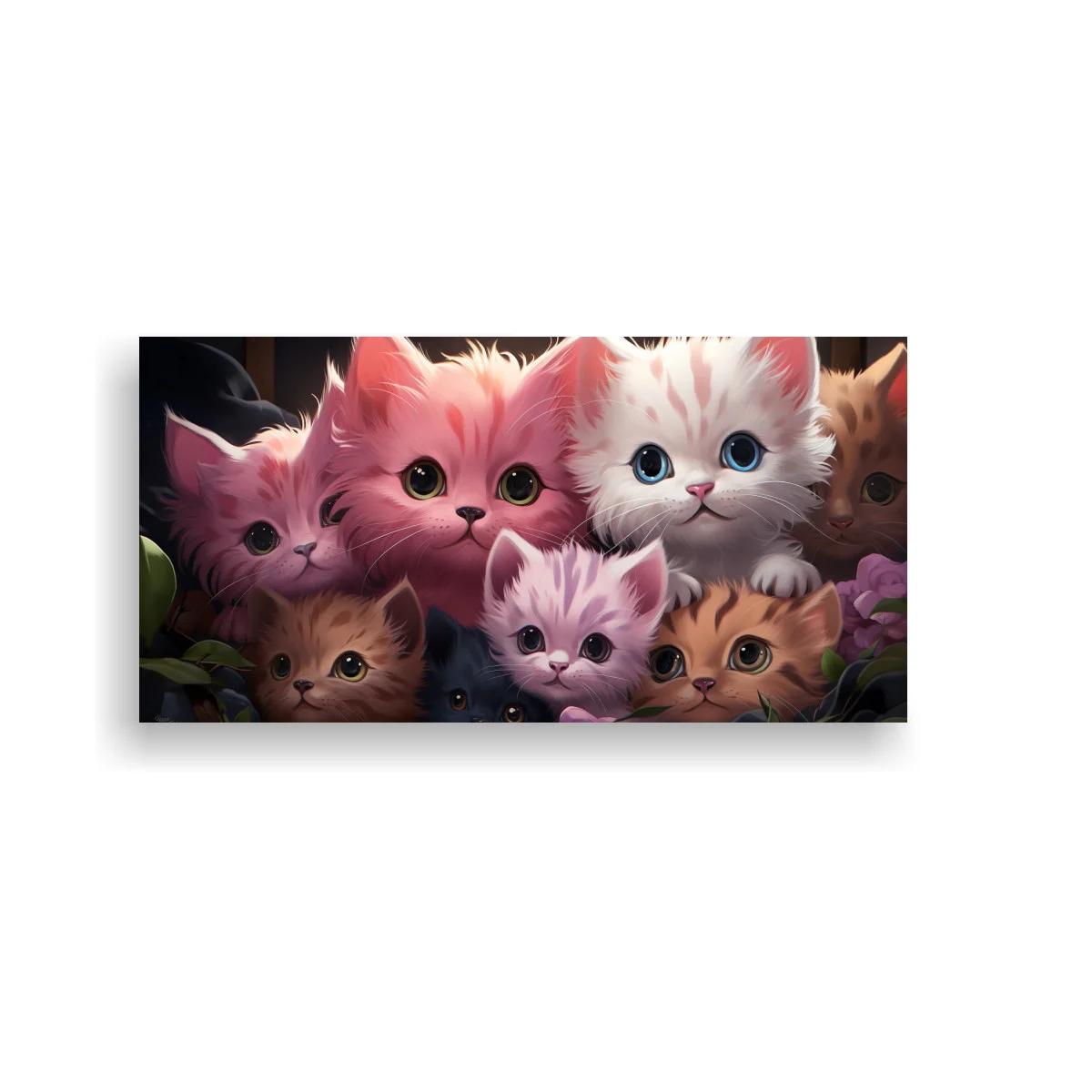 Cuadro camada de gatitos entre flores y hojas — imagen principal