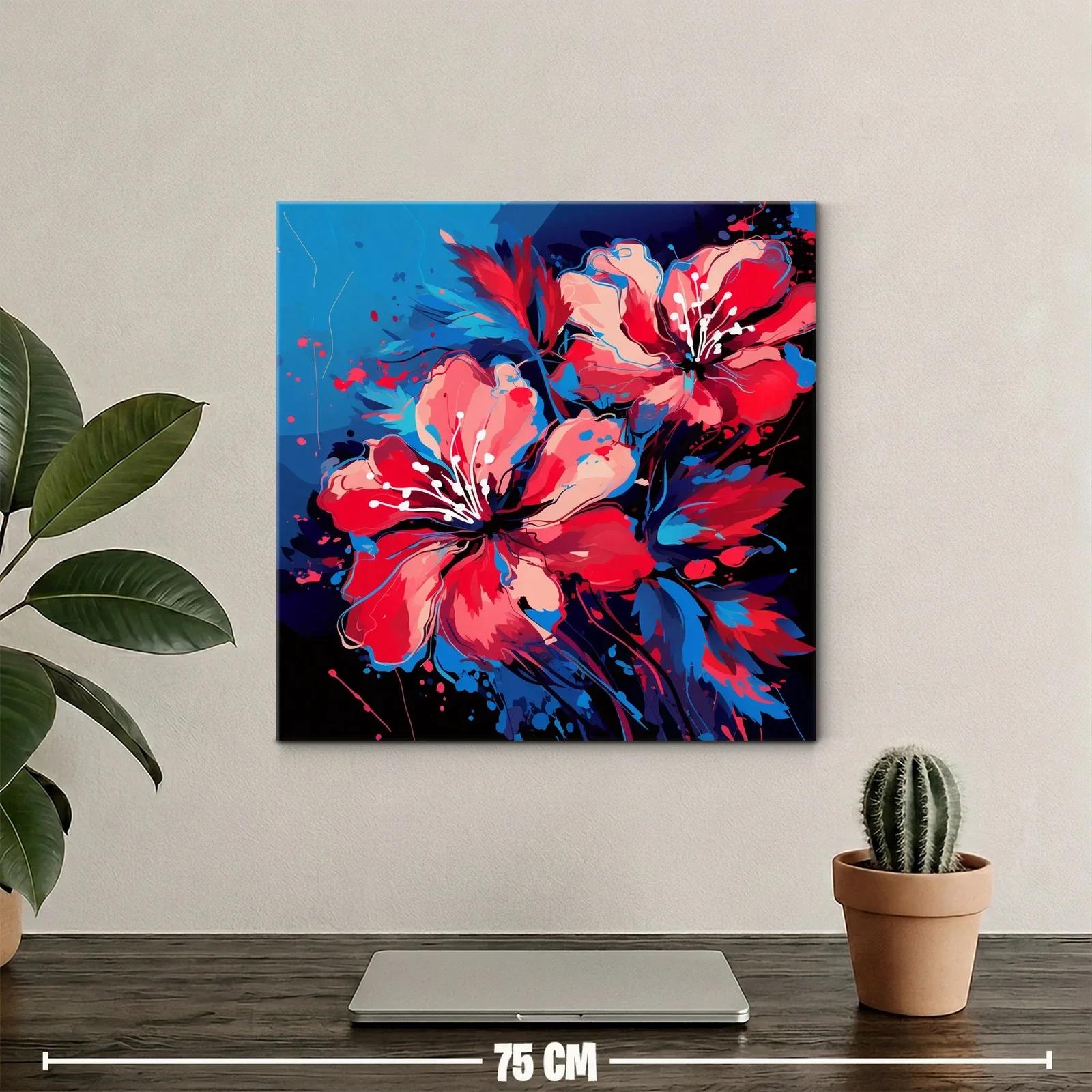 Vibrantes flores rojas con toques azules sobre fondo oscuro — miniatura 2