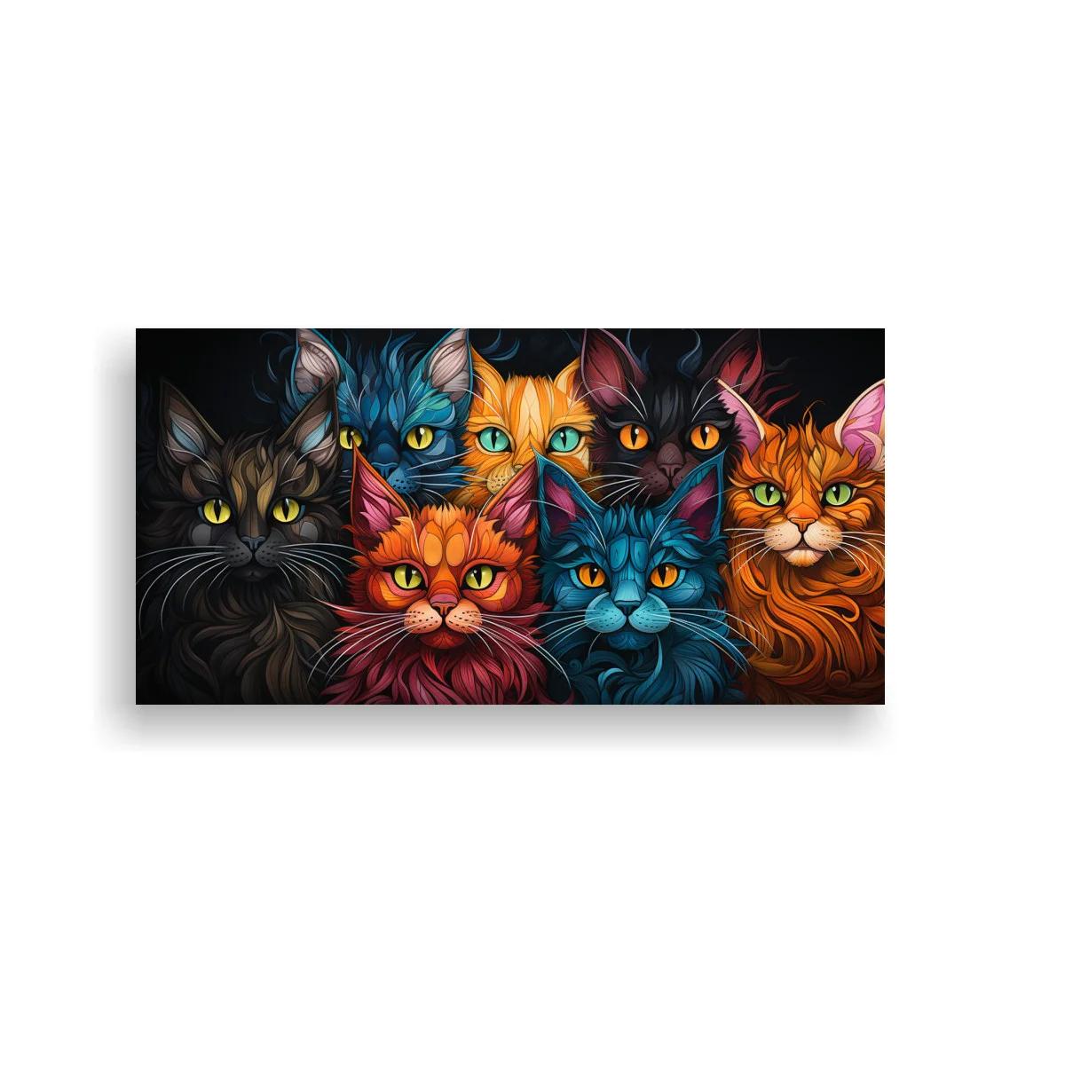 Cuadro grupo de gatos de colores sobre fondo negro — imagen principal