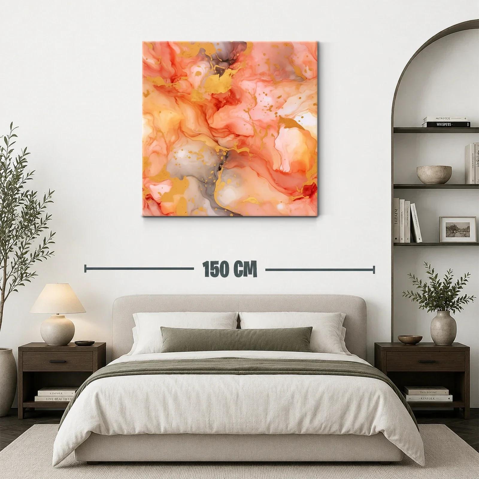 Cuadro abstracto con tonos cálidos y detalles dorados — miniatura 3
