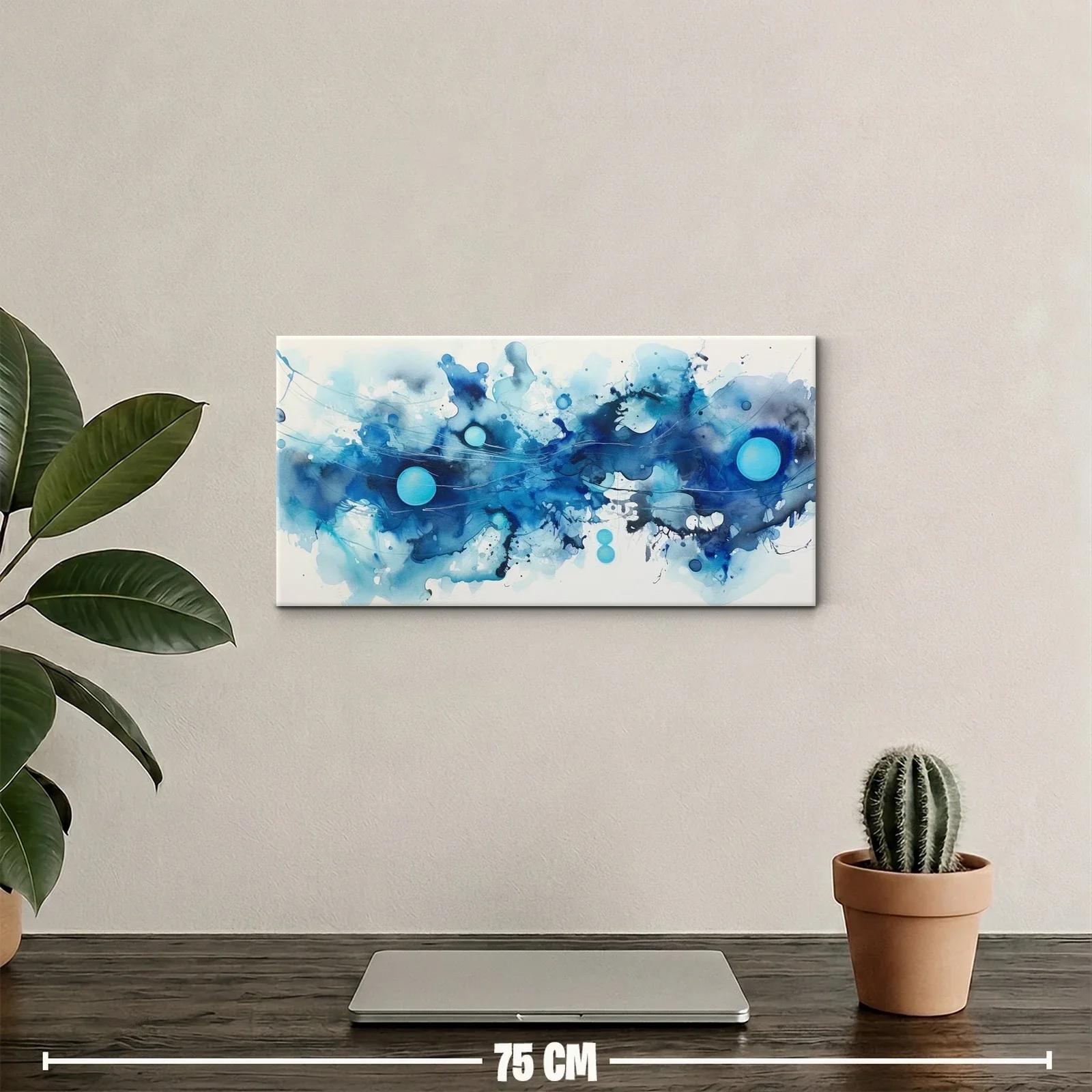 Cuadro mancha abstracta azul con velos turquesa — miniatura 2