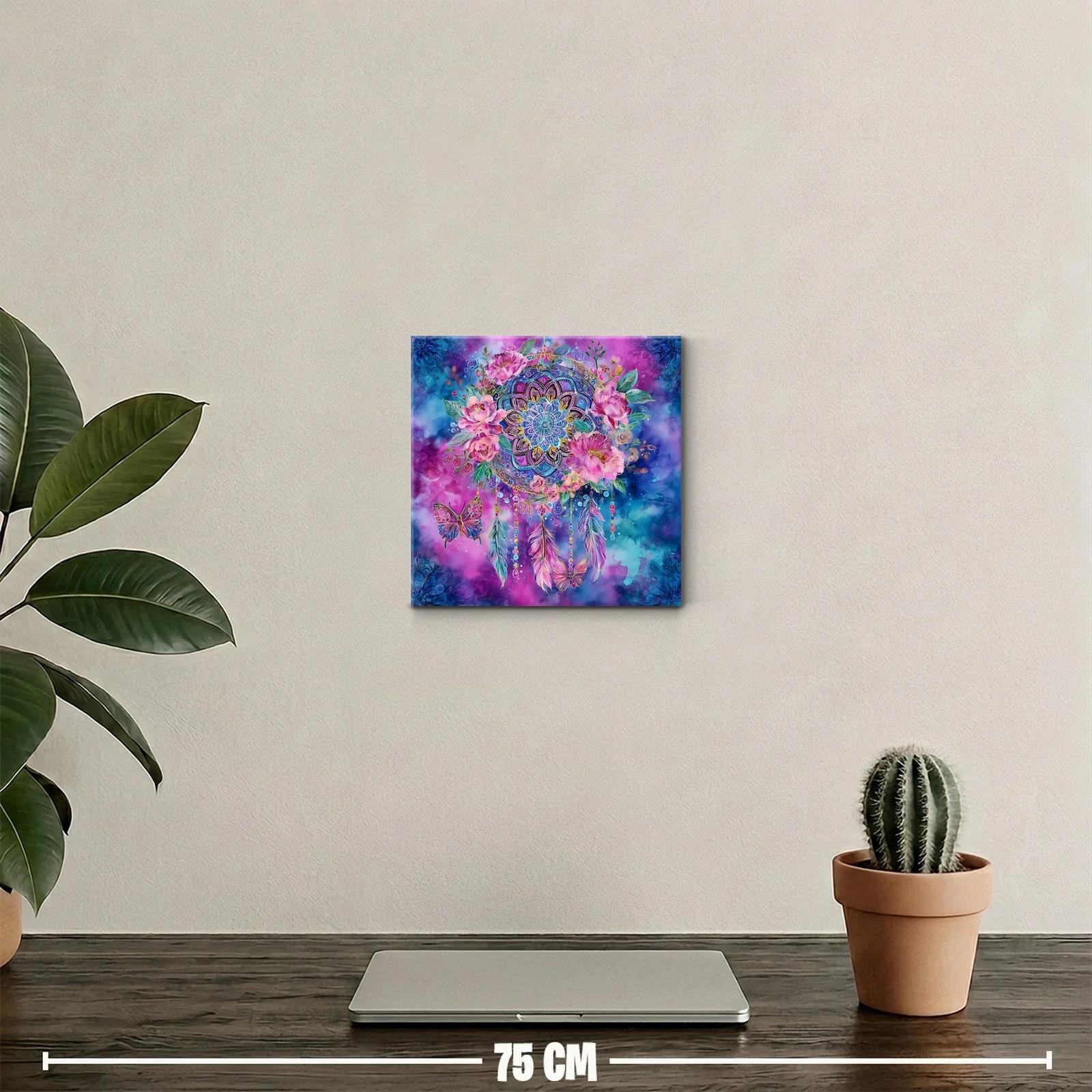 Cuadro decorativo mandala floral con mariposas en tonos vibrantes — miniatura 2