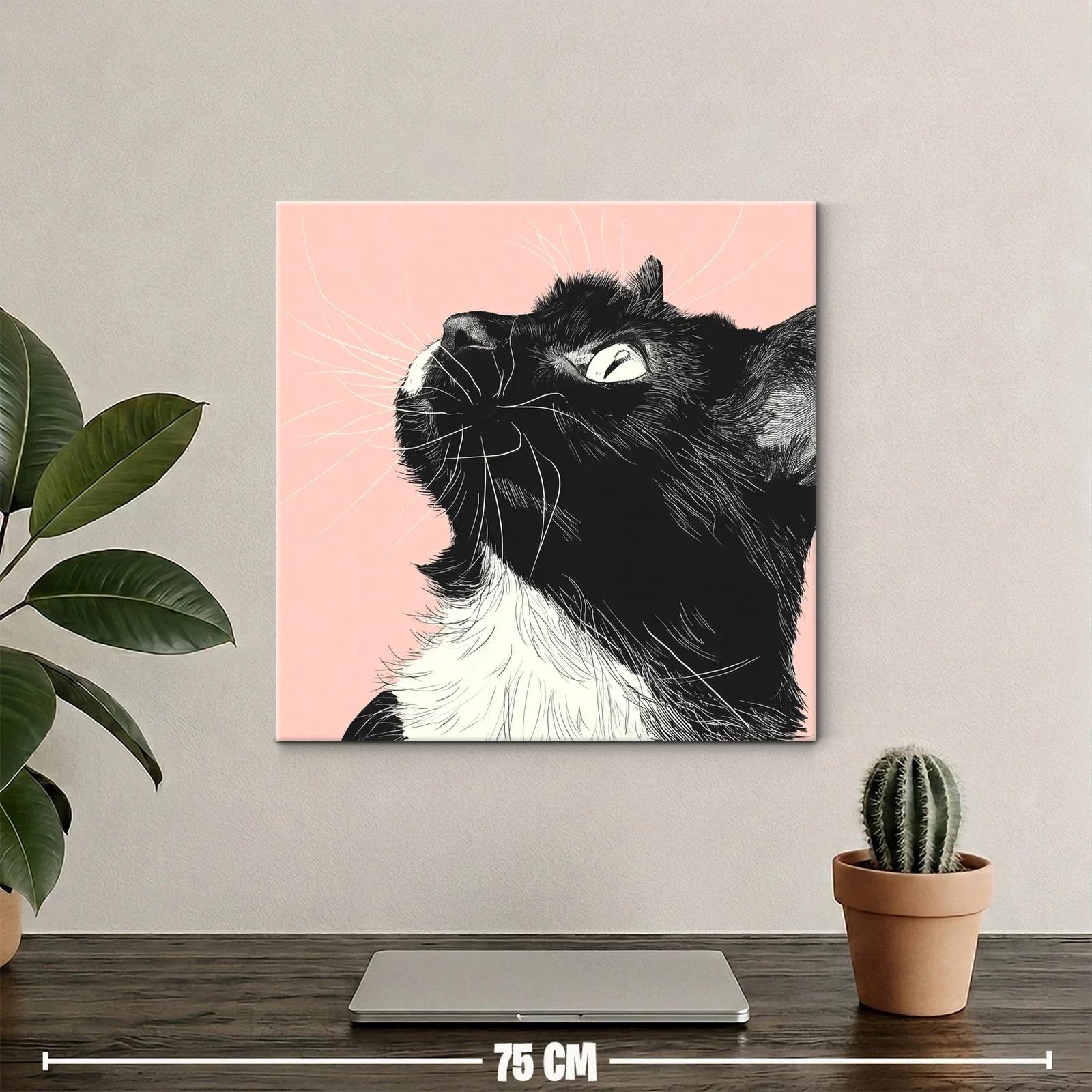 Retrato de gato negro y blanco con fondo rosa suave — miniatura 2