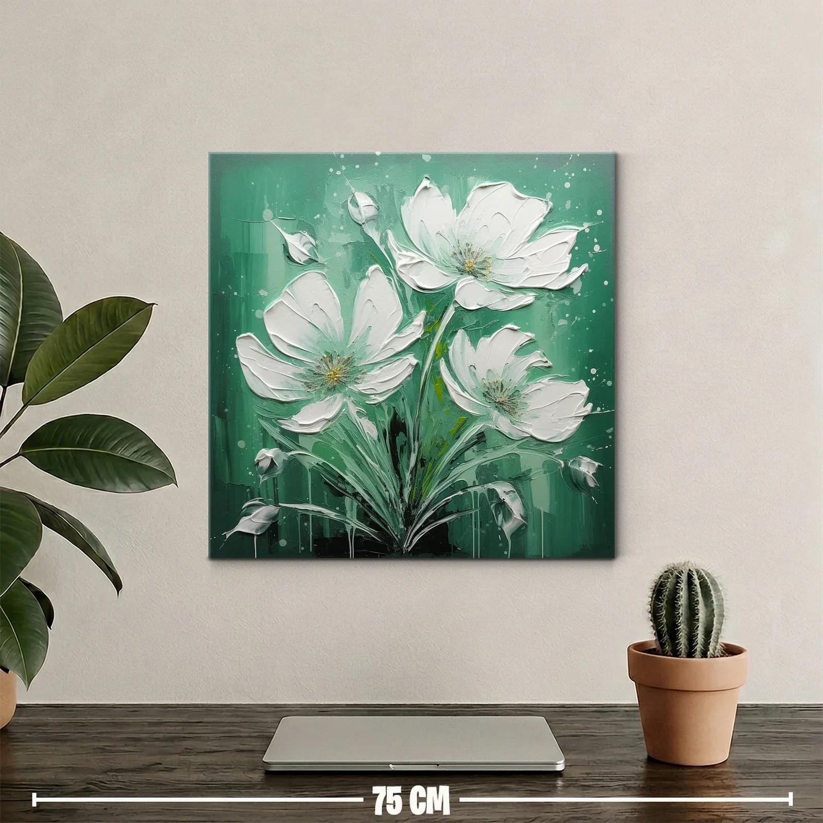Cuadro con delicadas flores blancas en fondo verde — miniatura 2