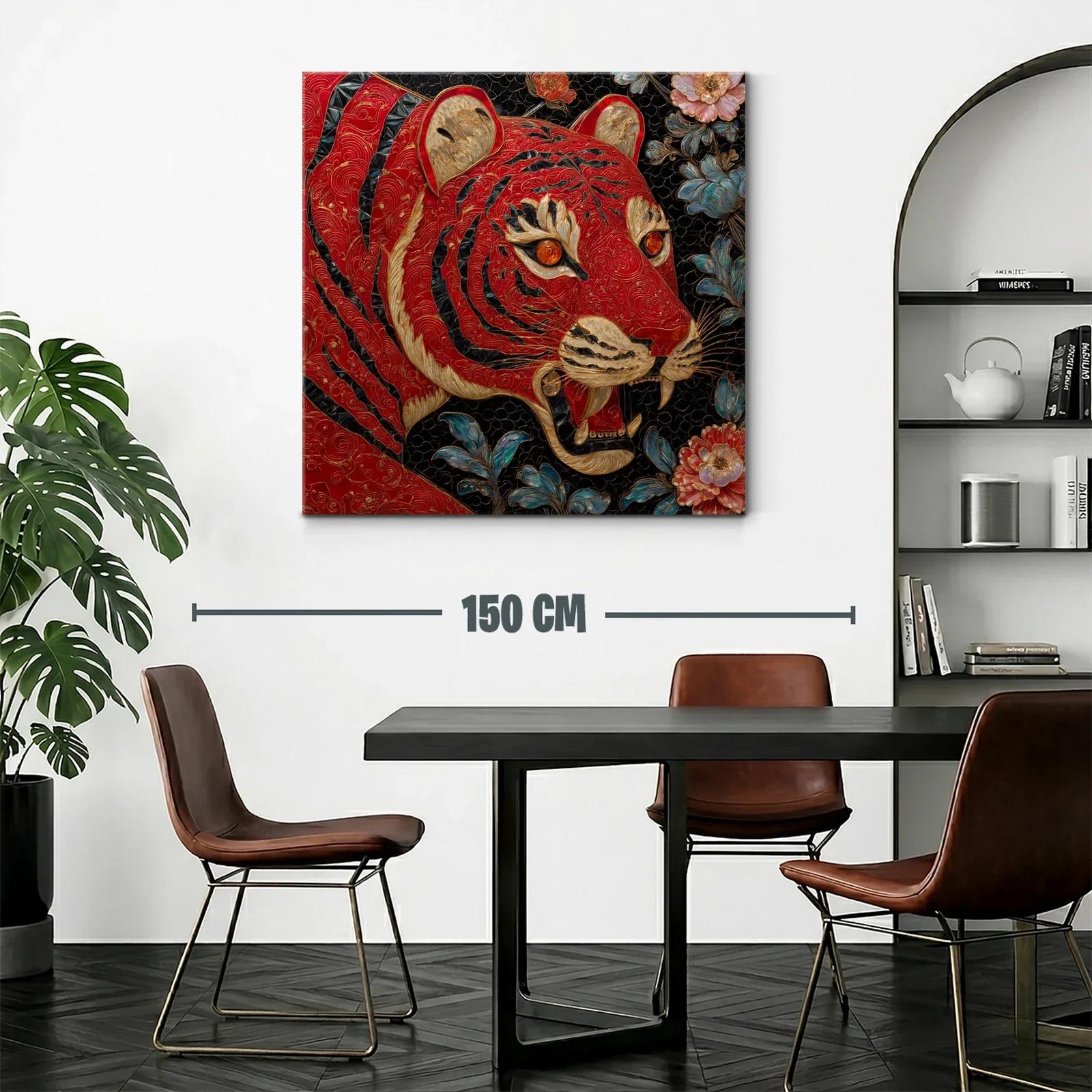 Imponente tigre rojo entre flores cálidas y azules — miniatura 2