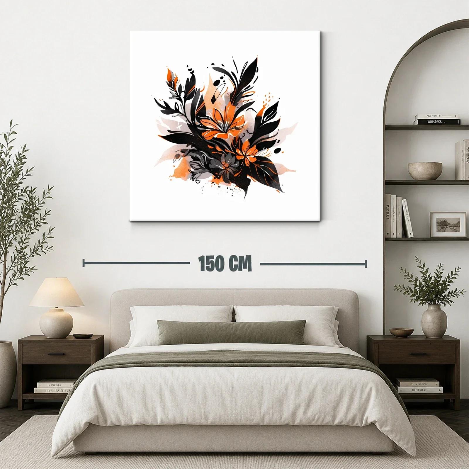 Composición floral en tonos negro y naranja vibrante — miniatura 3