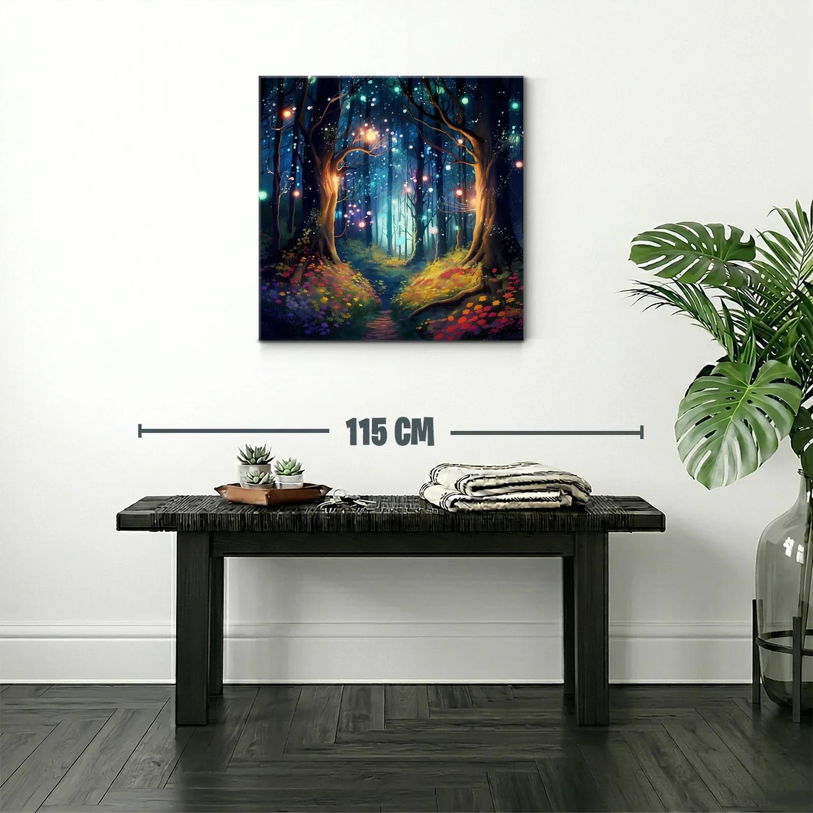 Bosque encantado con luces mágicas y flores vibrantes — miniatura 2