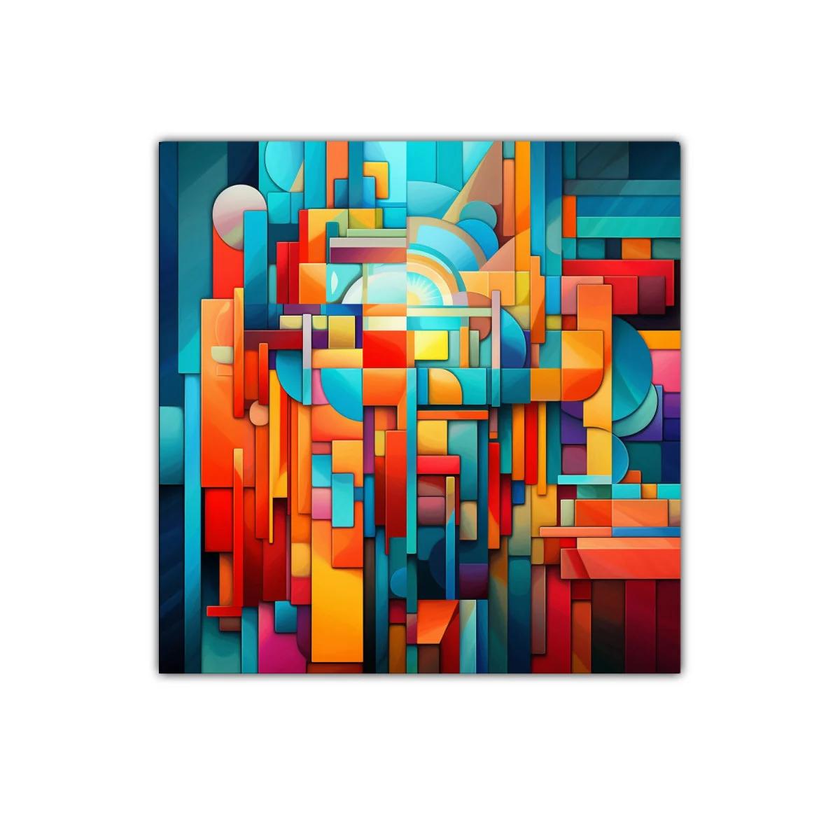 Cuadro abstracto en vibrantes tonos cálidos y fríos — miniatura 1