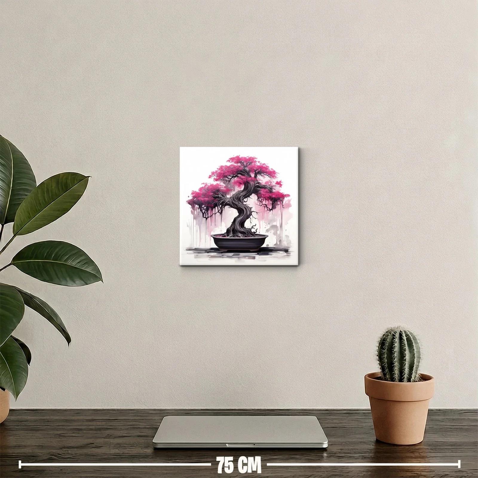 Árbol Bonsái con Flores Rosadas en Composición Artística — miniatura 2