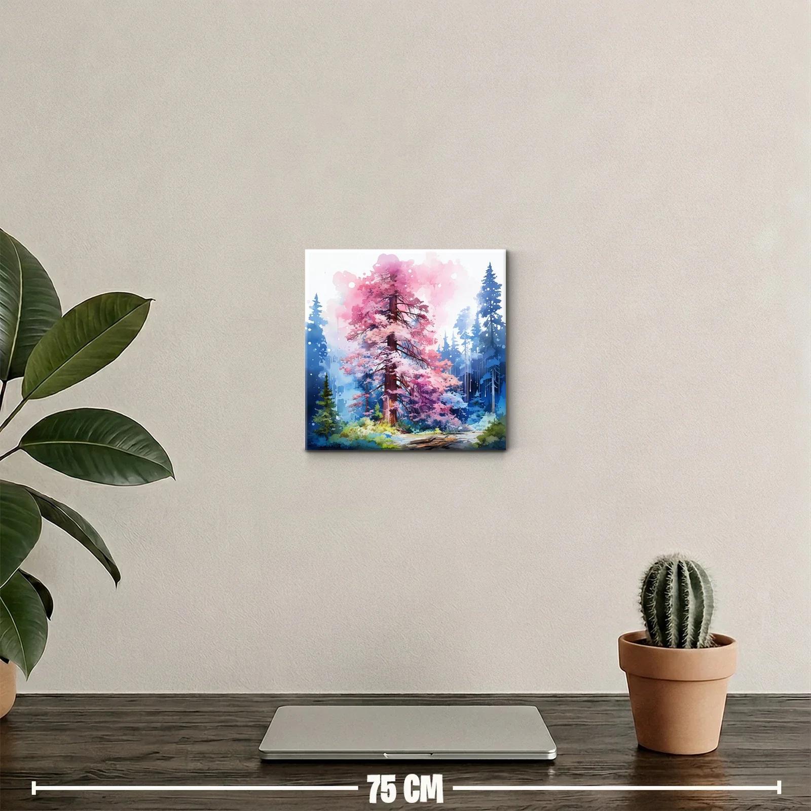 Bosque encantado con árbol de flores rosadas vibrantes — miniatura 2