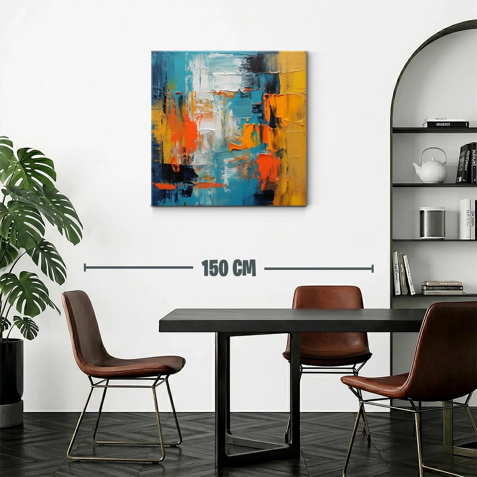 Cuadro abstracto con vibrantes tonos azul naranja y amarillo — miniatura 2