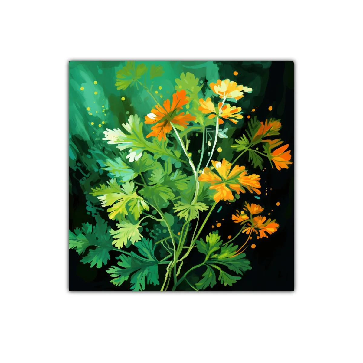 Cuadro decorativo con flores silvestres en tonos verdes y naranjas — miniatura 1