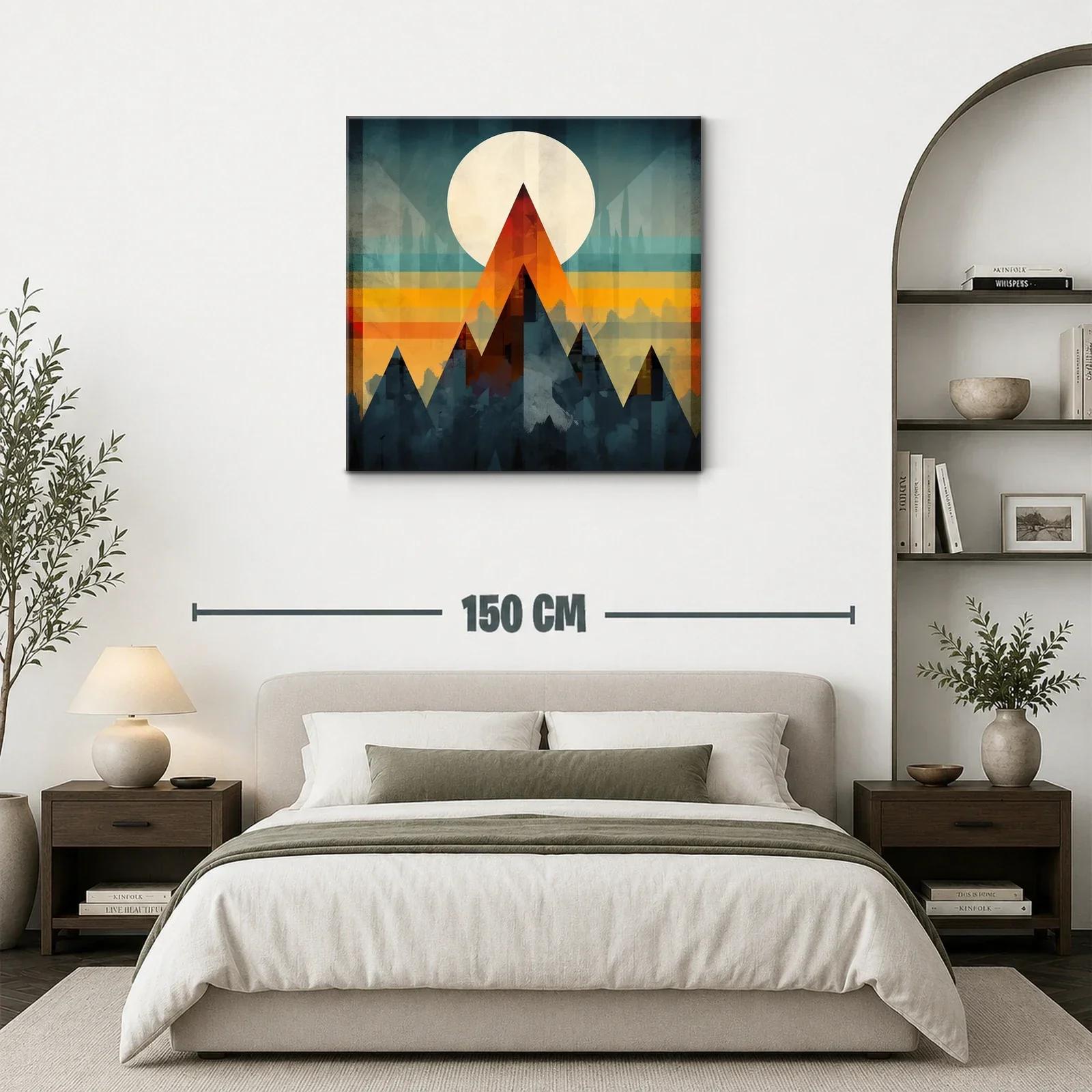 Montañas geométricas con sol radiante en tonos cálidos — miniatura 3