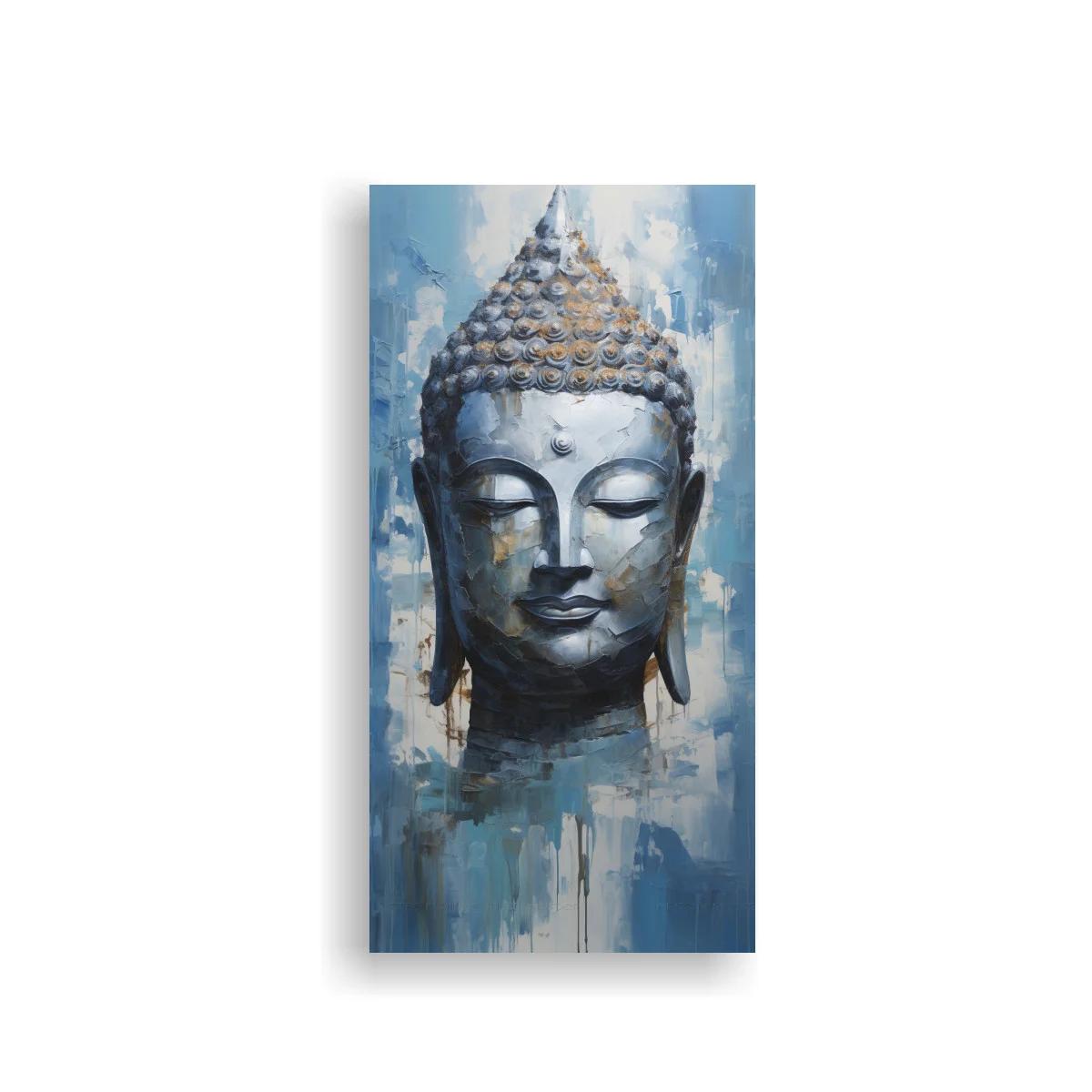 Cuadro Buda con ojos cerrados y goteos azules — imagen principal