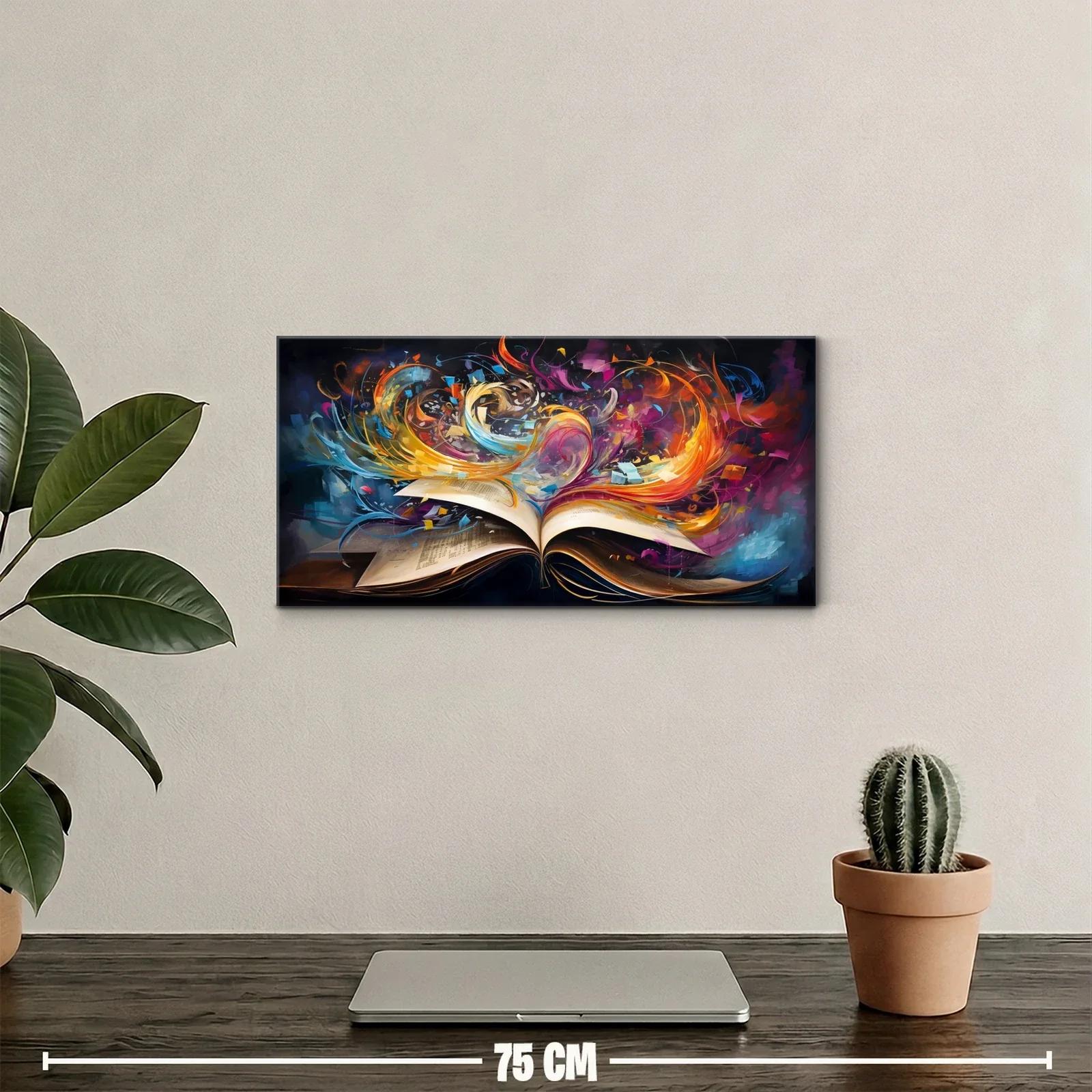Cuadro libro abierto con remolino de color y hojas curvadas — miniatura 2