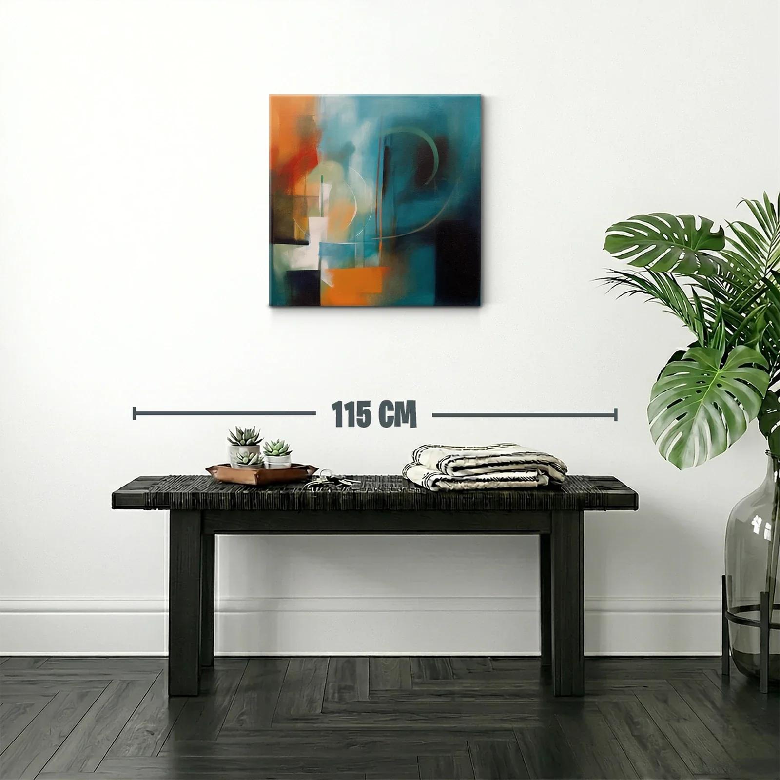 Cuadro abstracto en tonos turquesa y naranja cálido — miniatura 2