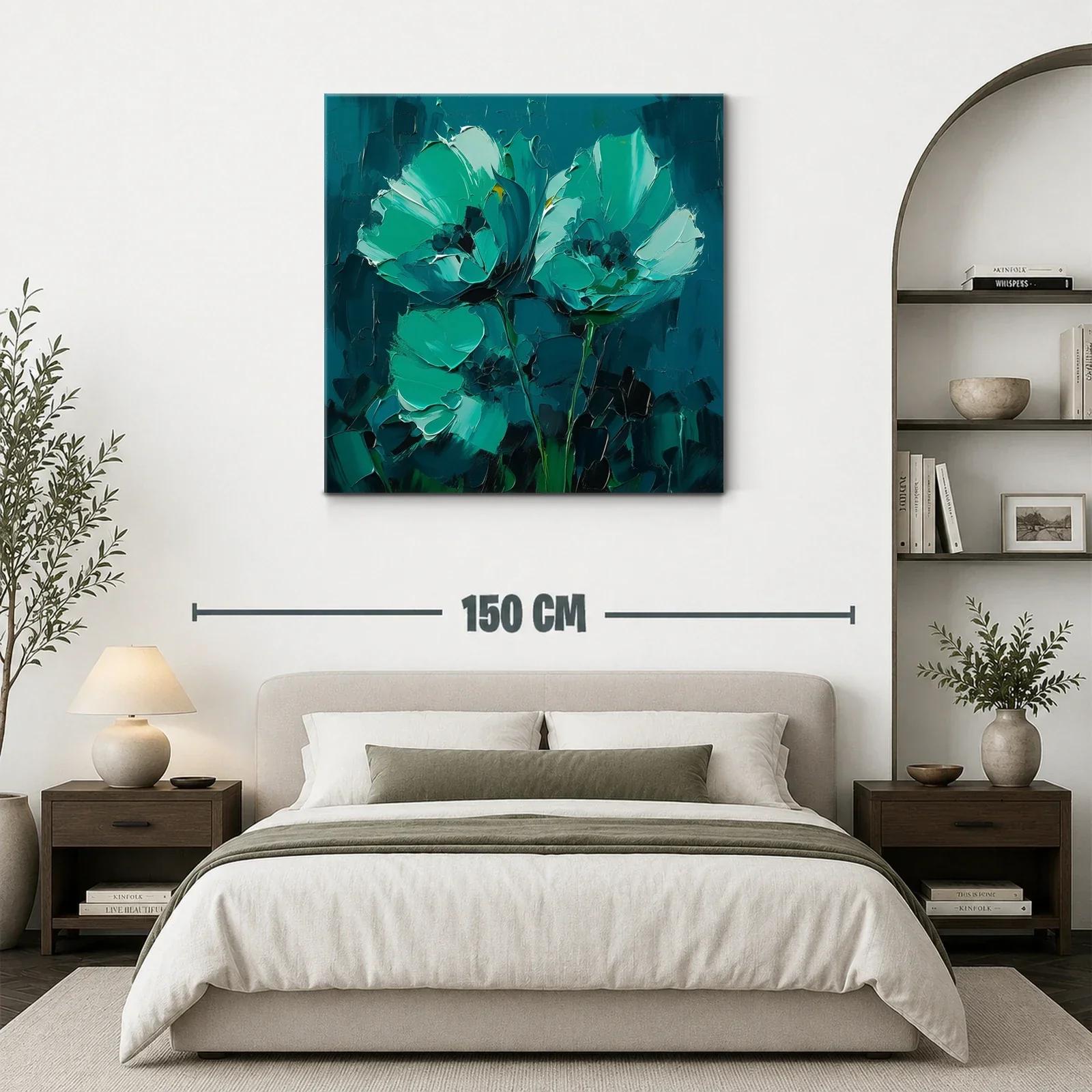 Cuadro floral pintura moderna en tonos verdes y azules — miniatura 3