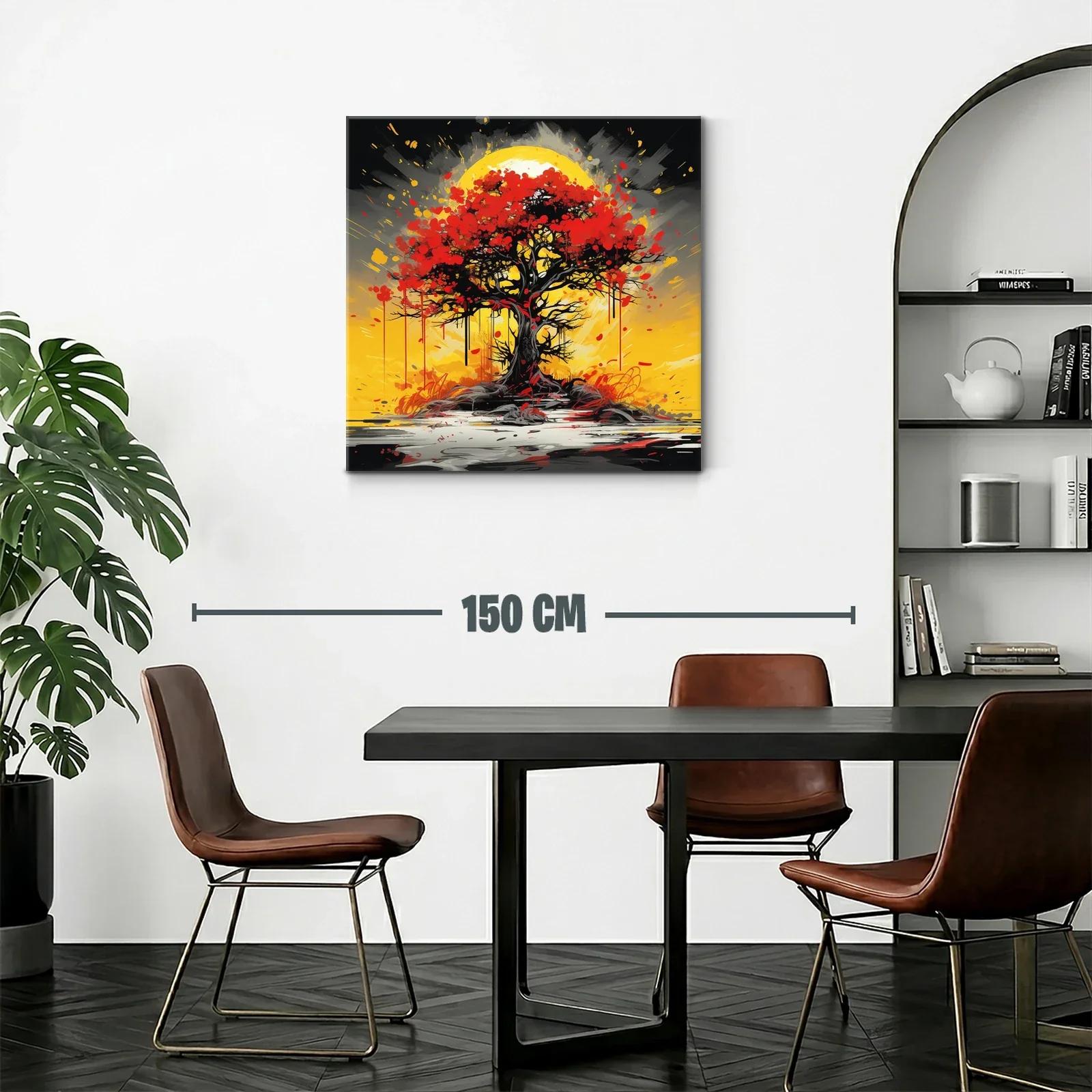 Árbol rojo vibrante con fondo amarillo intenso — miniatura 2