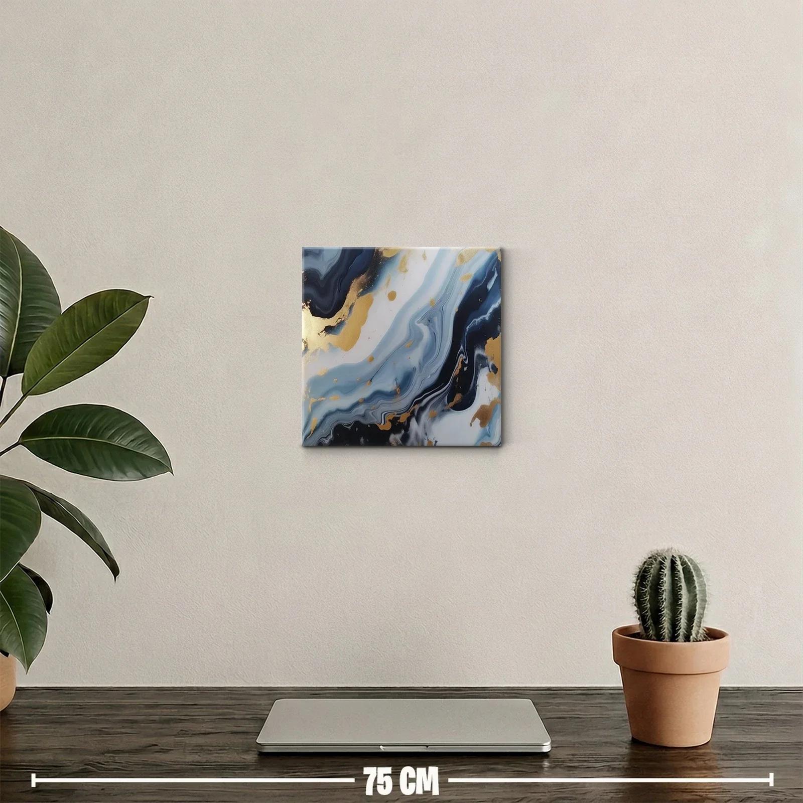 Cuadro abstracto con tonos azules y detalles dorados — miniatura 2