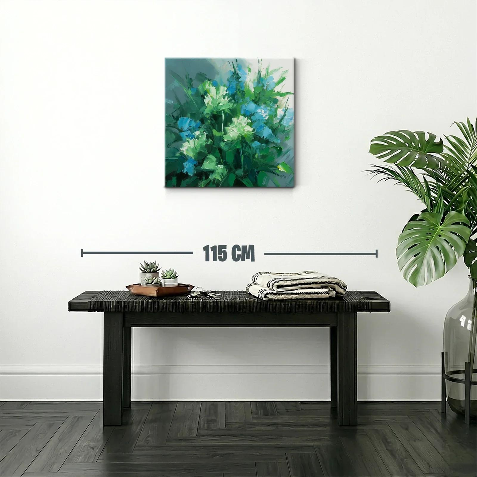 Cuadro floral con tonos verdes y azules vibrantes — miniatura 2