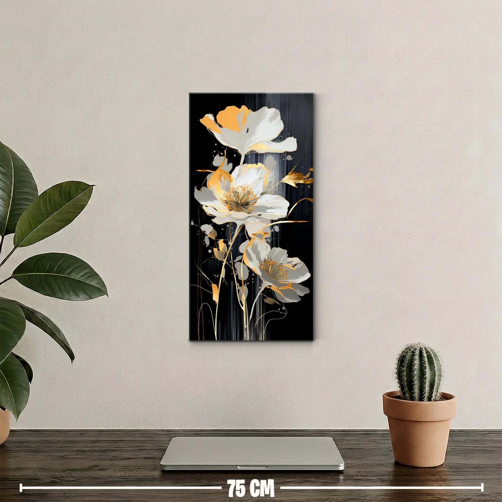 Cuadro amapolas blancas con acentos dorados — miniatura 2