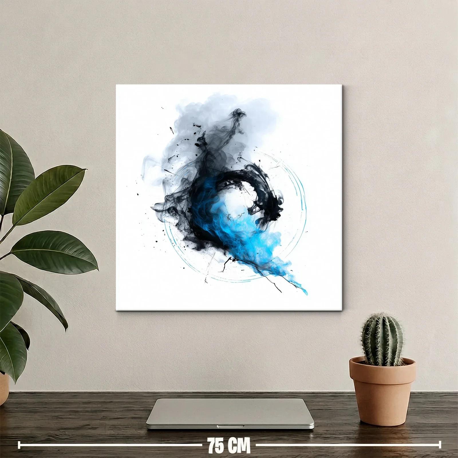Cuadro abstracto con formas fluidas en azul y negro — miniatura 2