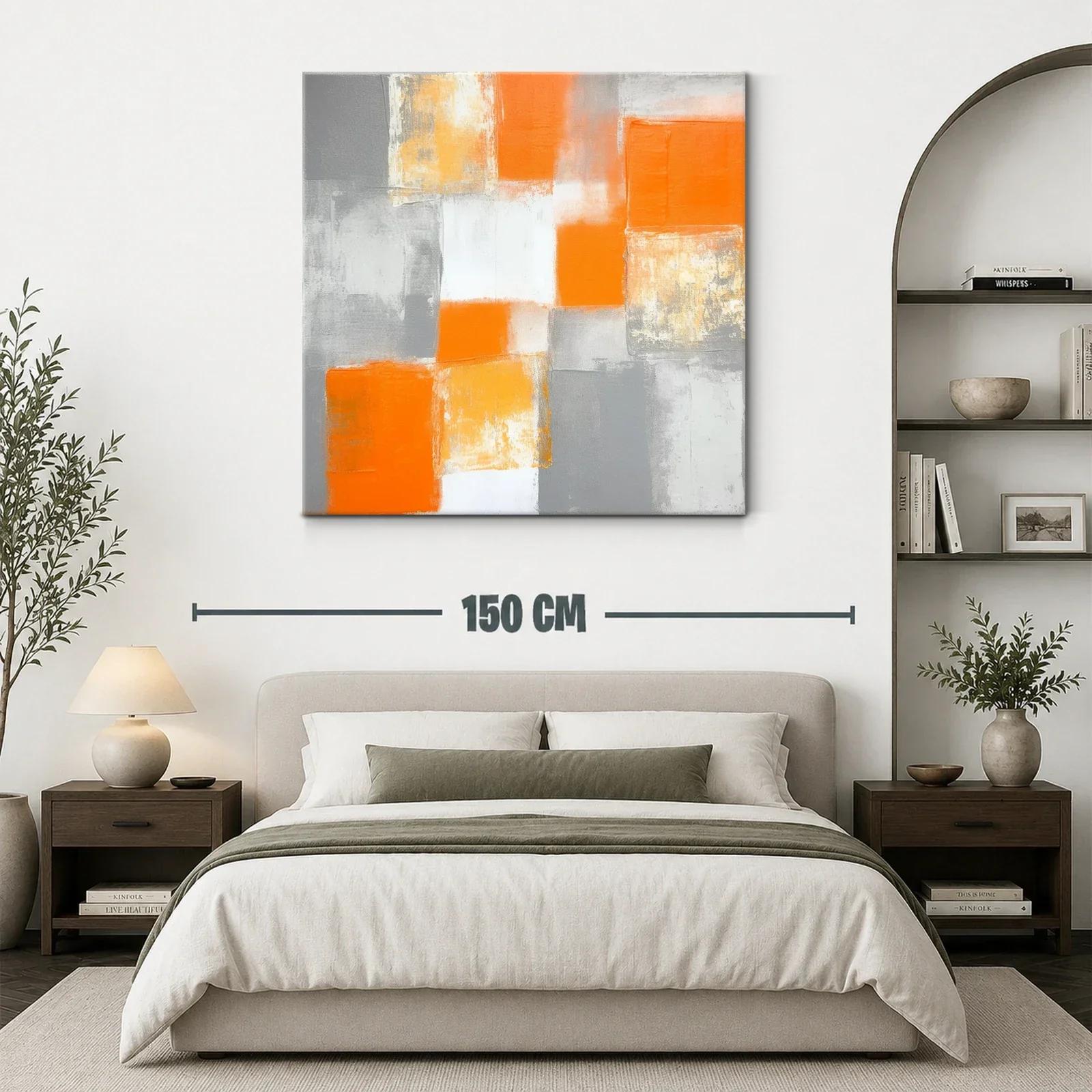 Cuadro abstracto en tonos naranjas y grises modernos — miniatura 3